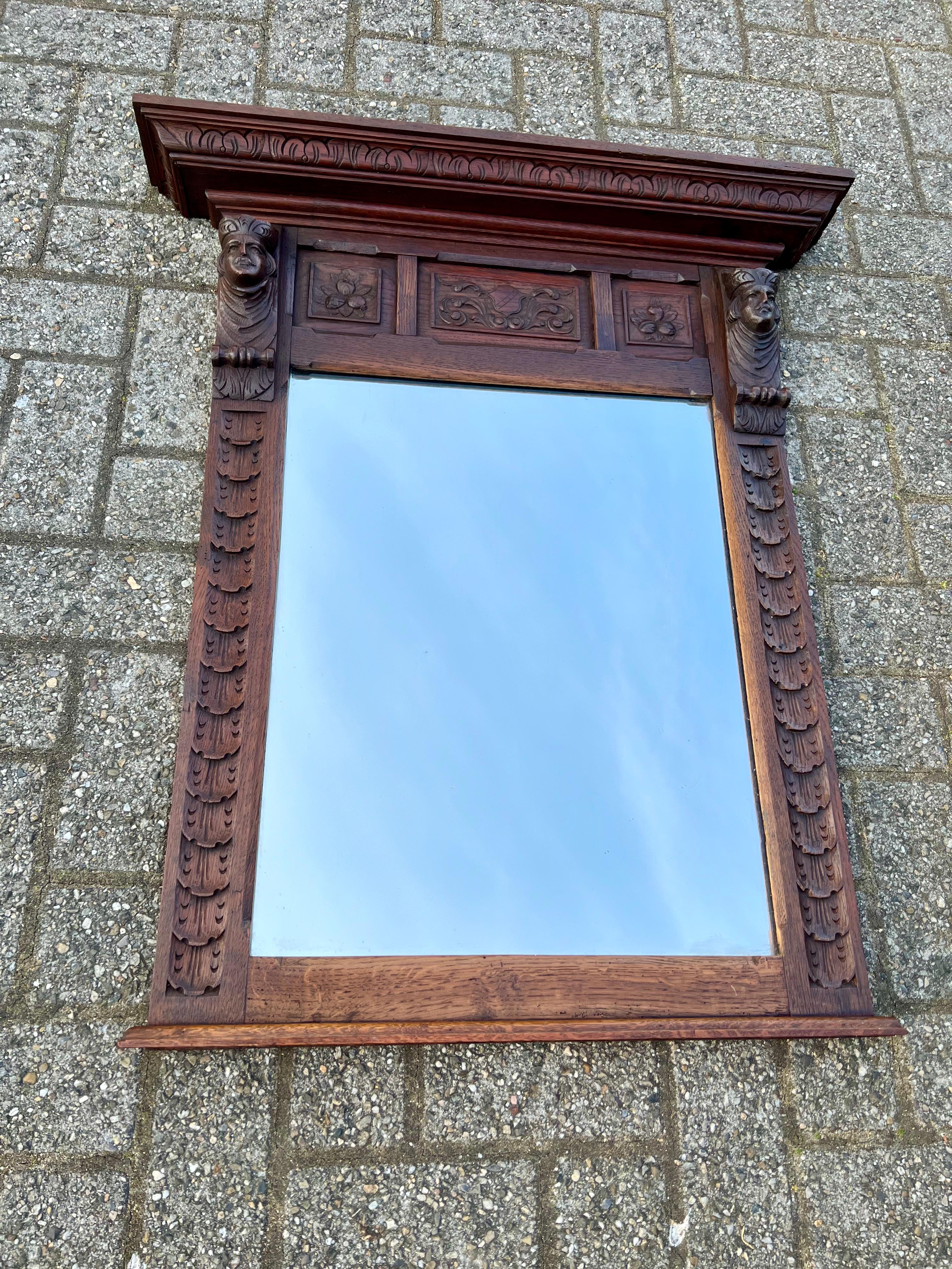 Stunning Large, Hand Carved Dutch Oak Wall Mirror W. Lord Sculptures circa 1880 For Sale 9