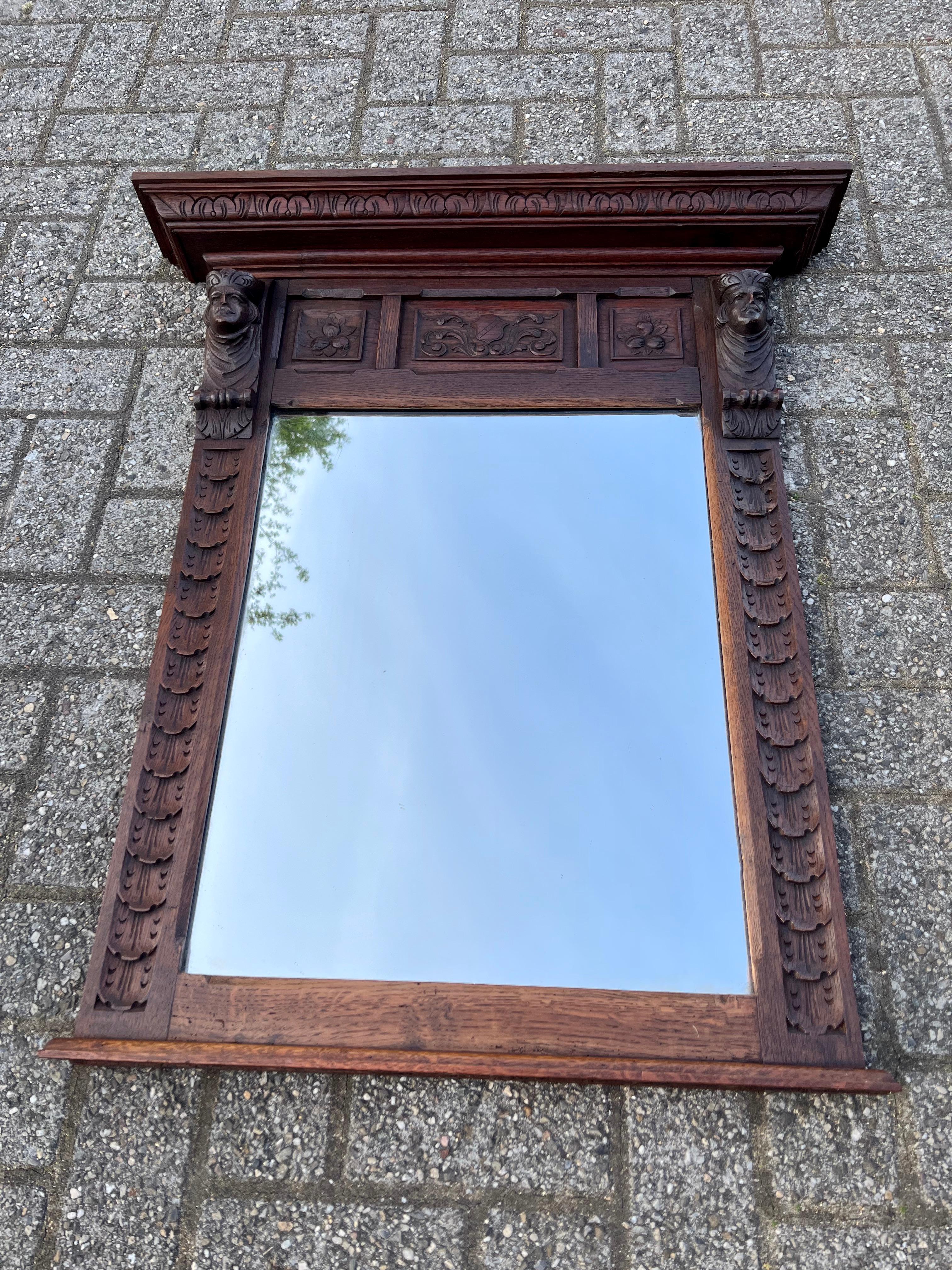 Stunning Large, Hand Carved Dutch Oak Wall Mirror W. Lord Sculptures circa 1880 For Sale 11