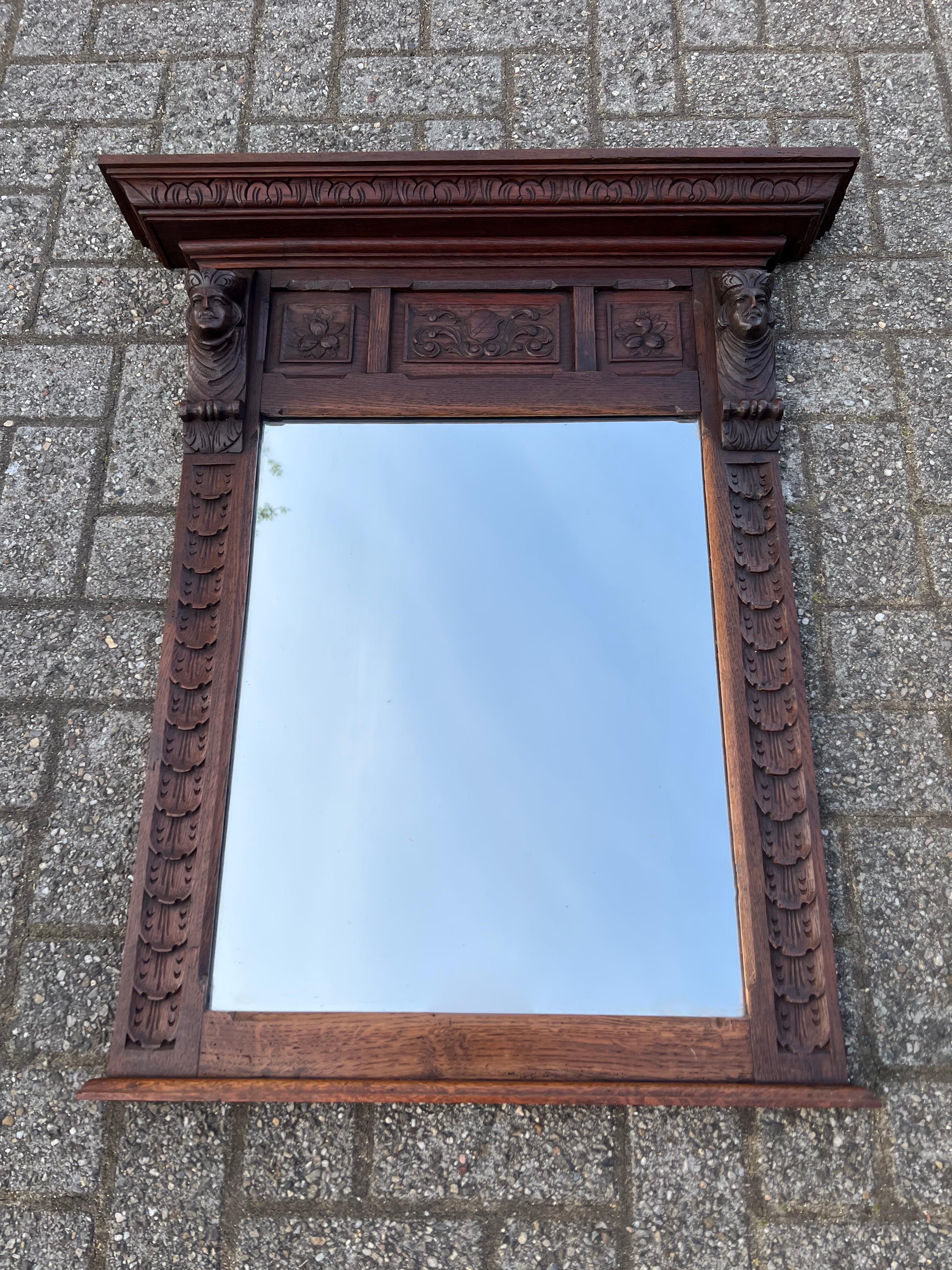 Stunning Large, Hand Carved Dutch Oak Wall Mirror W. Lord Sculptures circa 1880 For Sale 12
