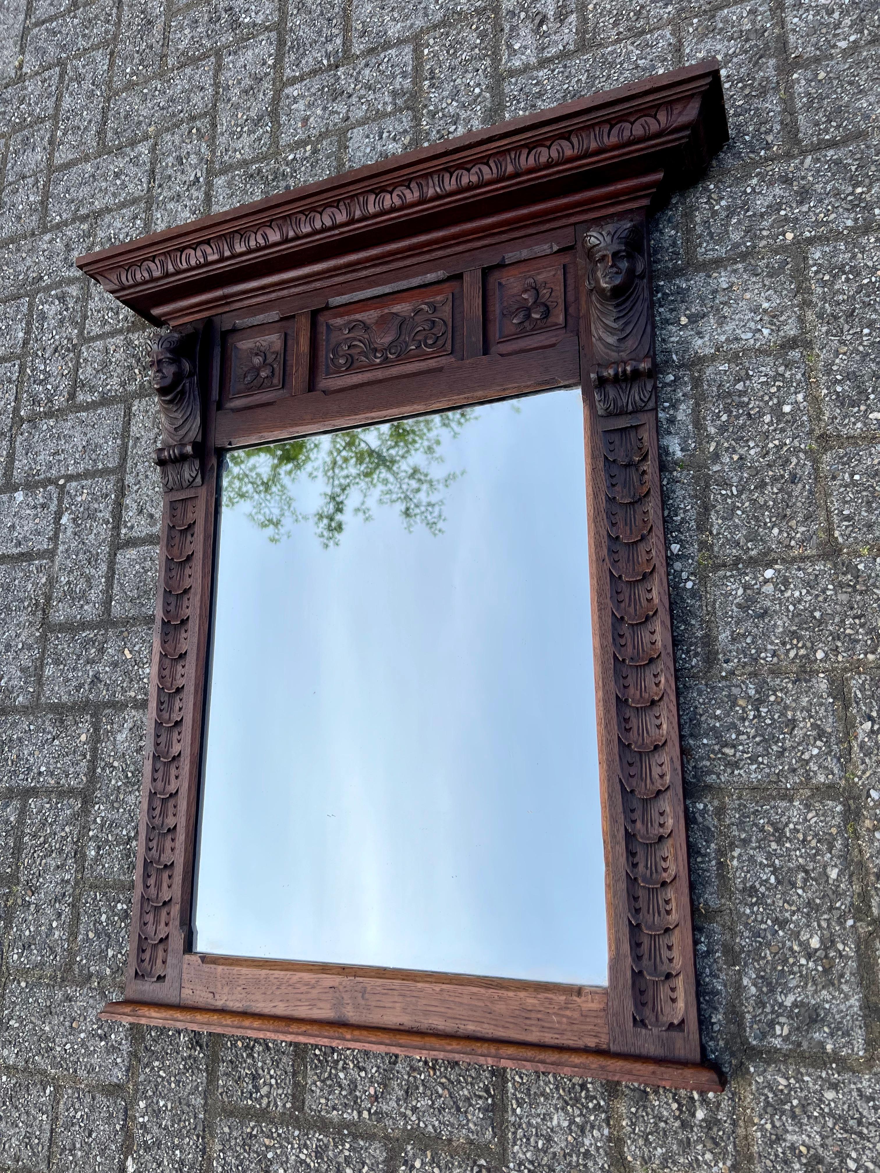 Stunning Large, Hand Carved Dutch Oak Wall Mirror W. Lord Sculptures circa 1880 For Sale 13