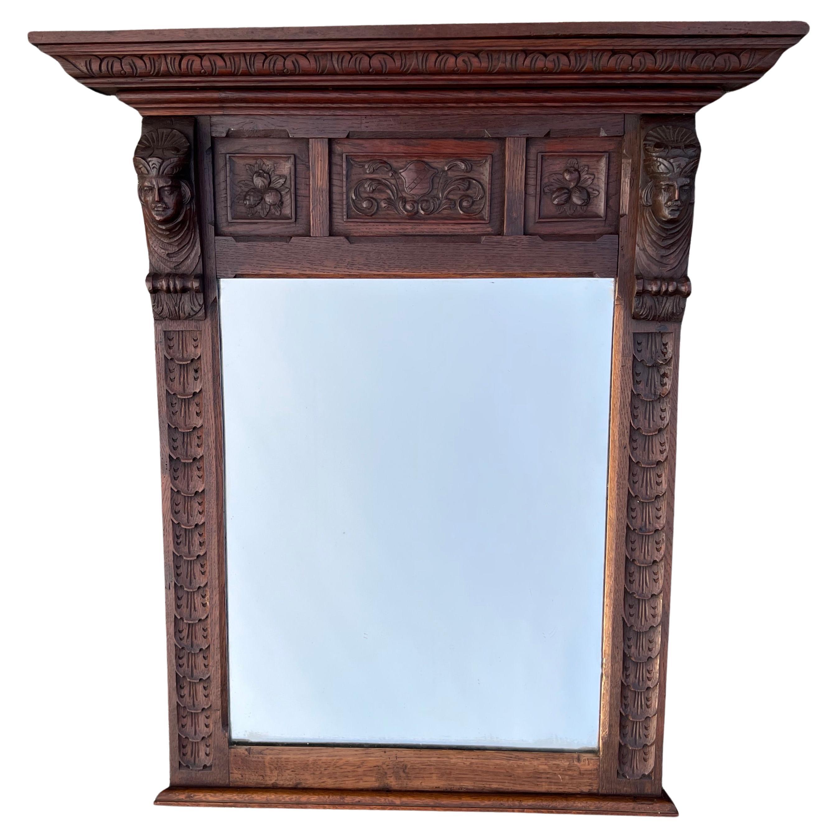 Renaissance Revival Stunning Large, Hand Carved Dutch Oak Wall Mirror W. Lord Sculptures circa 1880 For Sale