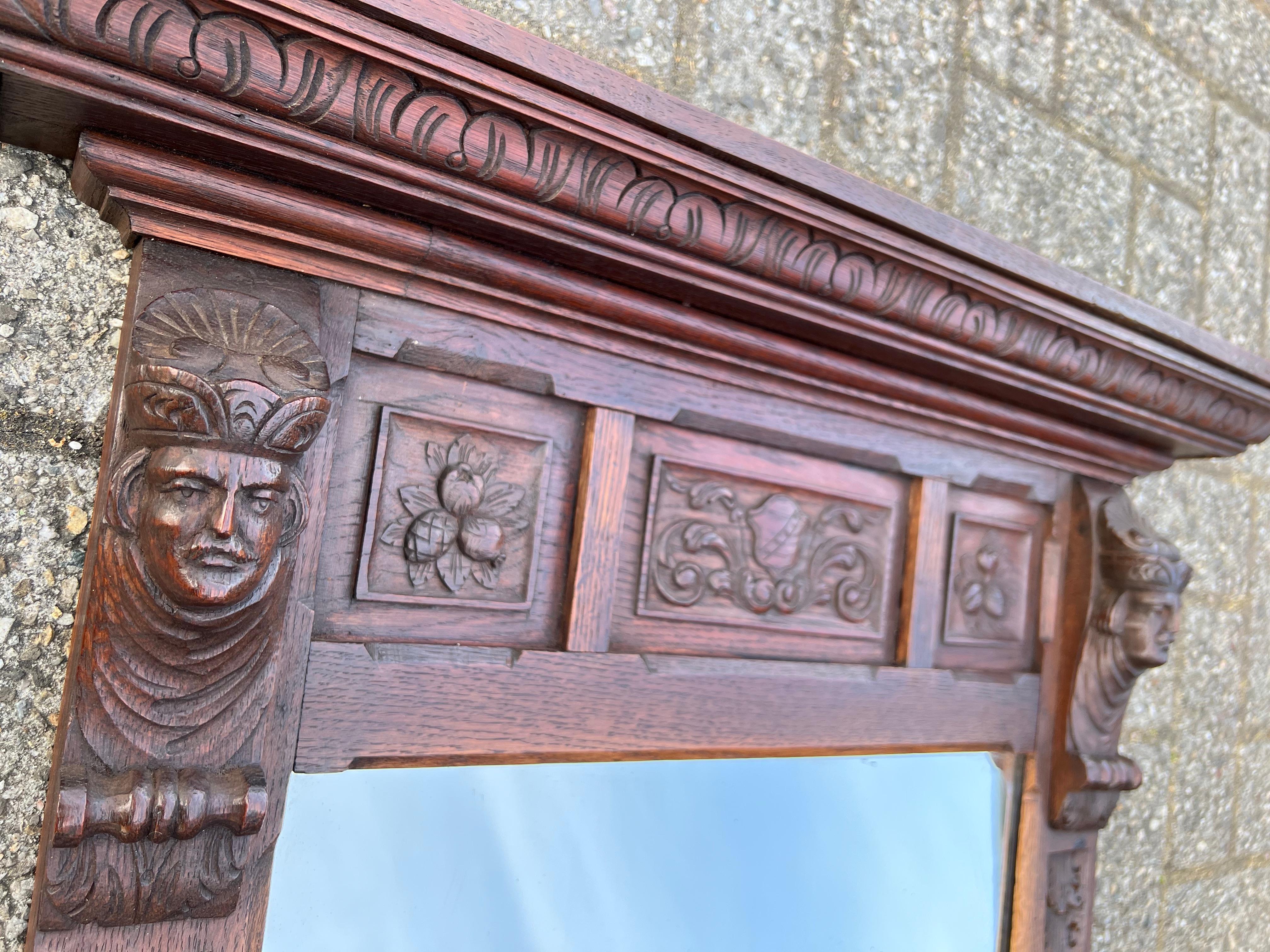 Stunning Large, Hand Carved Dutch Oak Wall Mirror W. Lord Sculptures circa 1880 For Sale 2