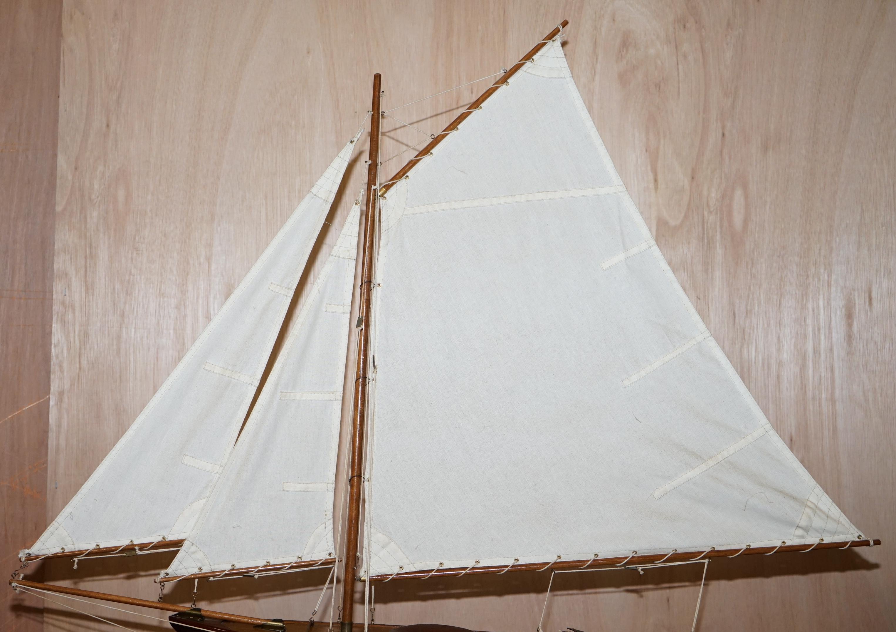 Stunning Large Hand Carved Wooden Model Boat Working Rudder Large Sails Nice 5