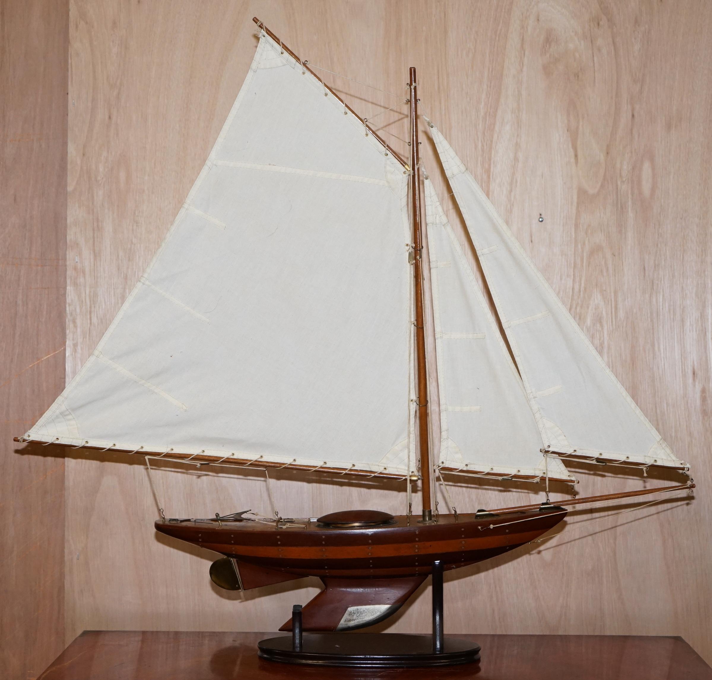 Stunning Large Hand Carved Wooden Model Boat Working Rudder Large Sails Nice 8