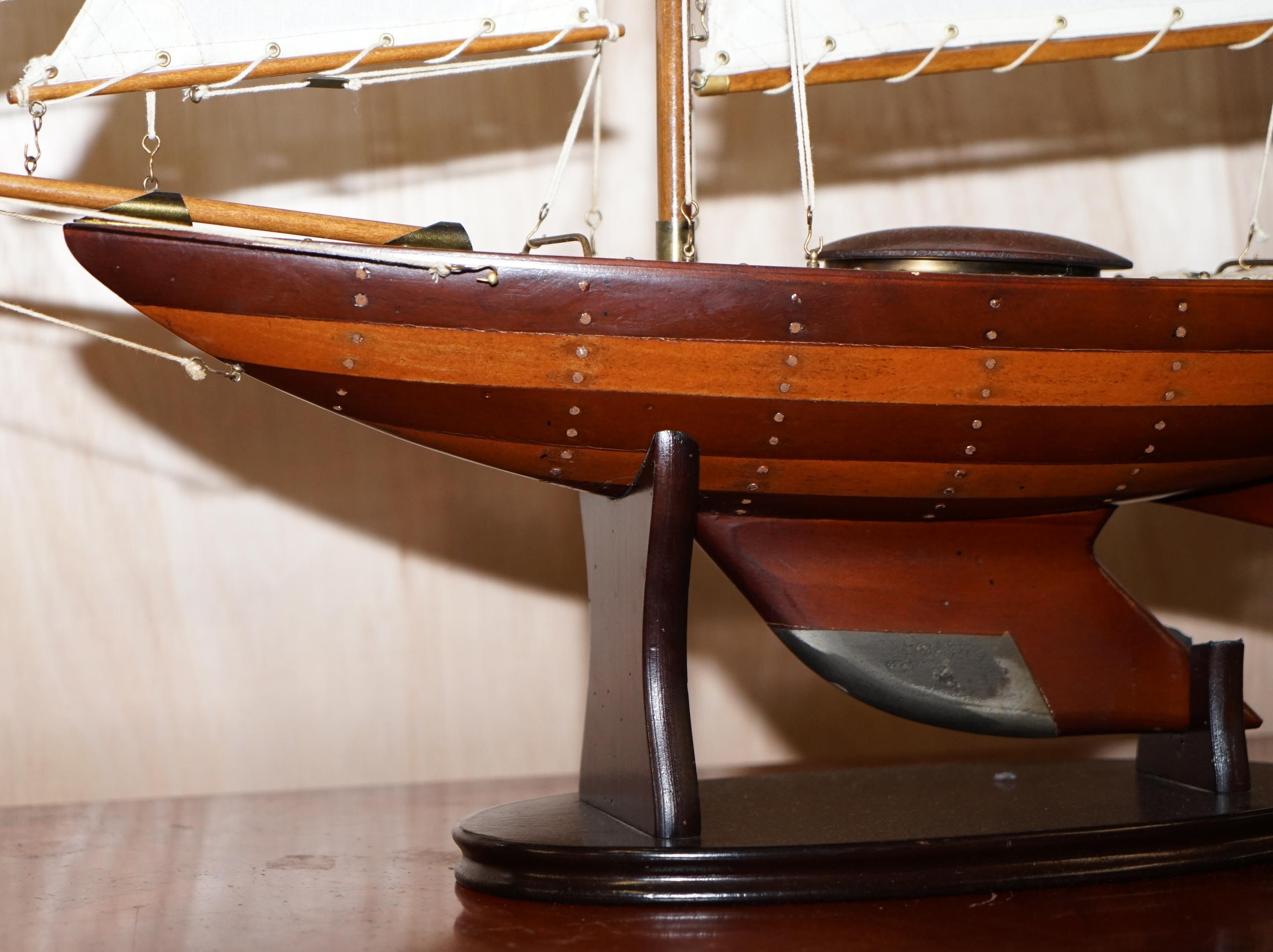 English Stunning Large Hand Carved Wooden Model Boat Working Rudder Large Sails Nice