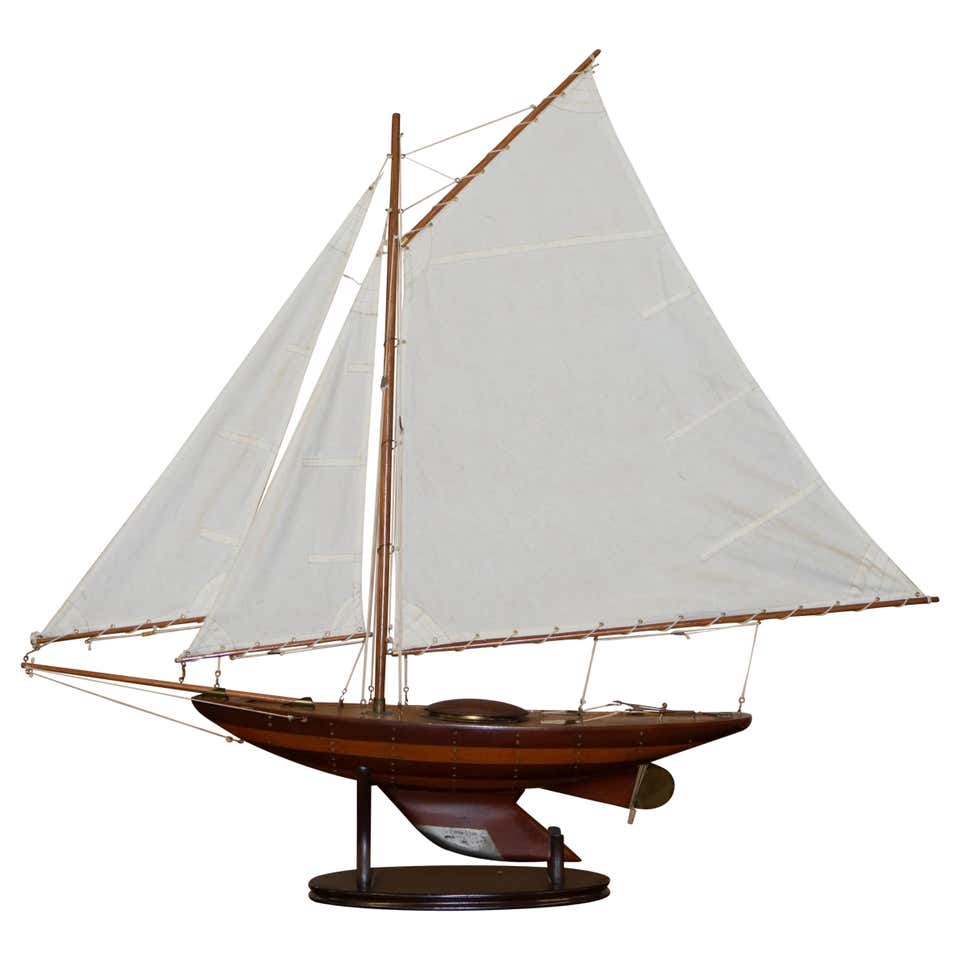 Stunning Large Hand Carved Wooden Model Boat Working Rudder Large Sails ...