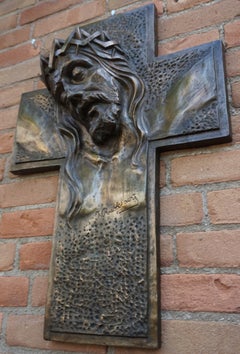 Stunning, Large & Handcrafted Bronze Art Deco Crucifix with Christ Suffering
