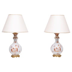 Stunning large Hand Painted Chinoiserie table lamps 1950s France