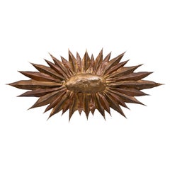 Atemberaubende große handgefertigte Messing Sonnenblume Wandaufhänger 1960er Jahre