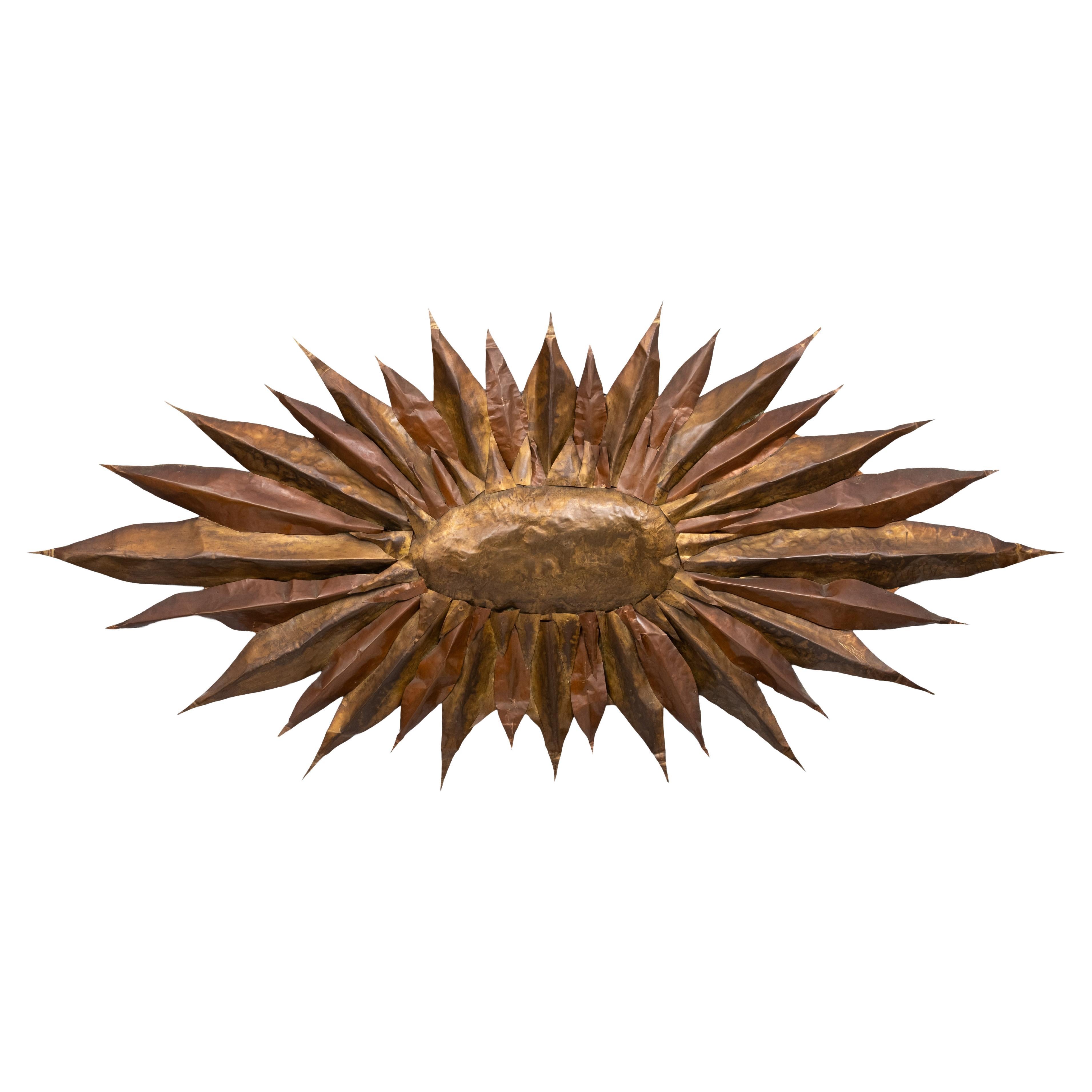 Stunning Large handmade Brass Sunflower wall hanger 1960s For Sale