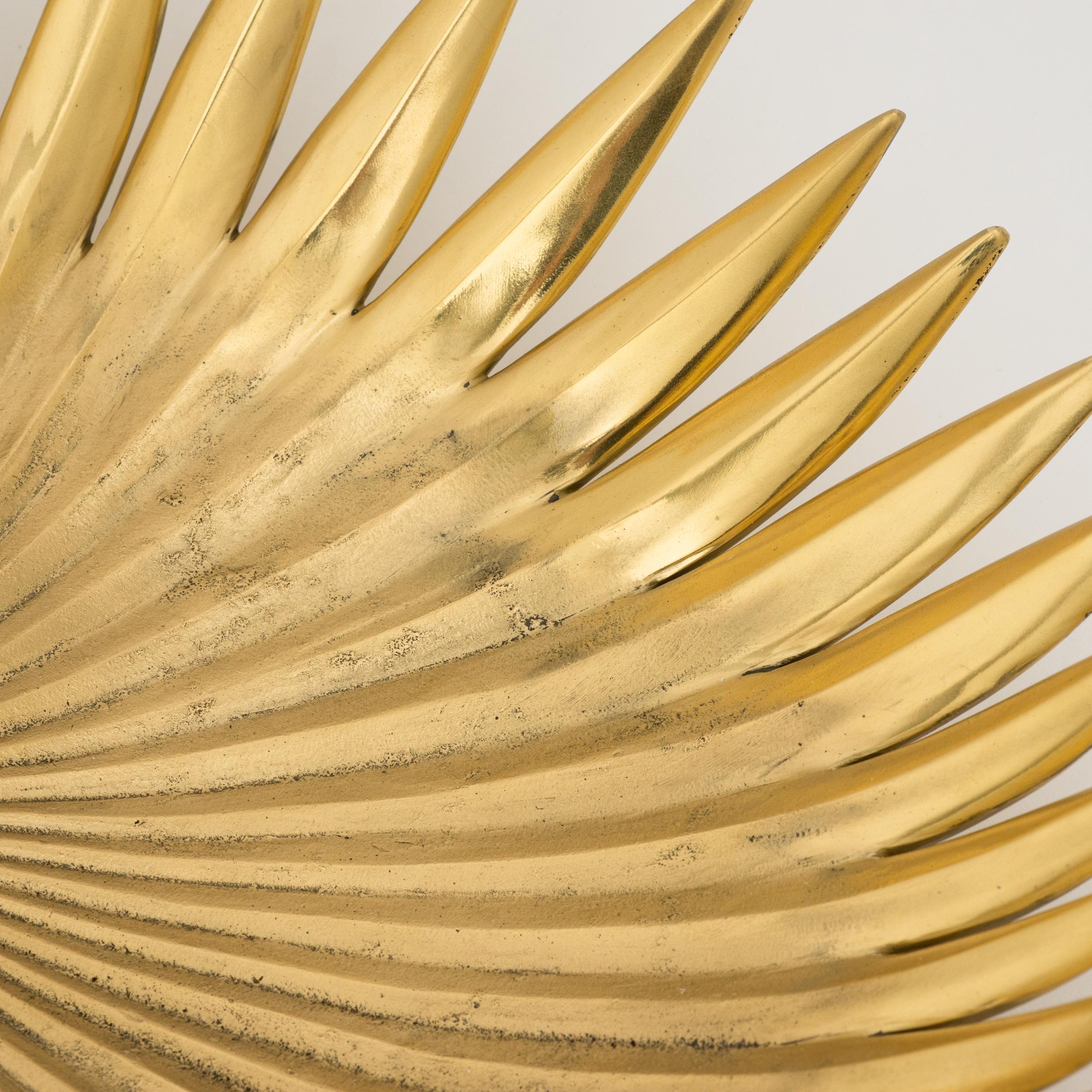 Handmade Cast Brass Palm Tree Leaf Decorative Sculpture Bowl, Large For Sale 3