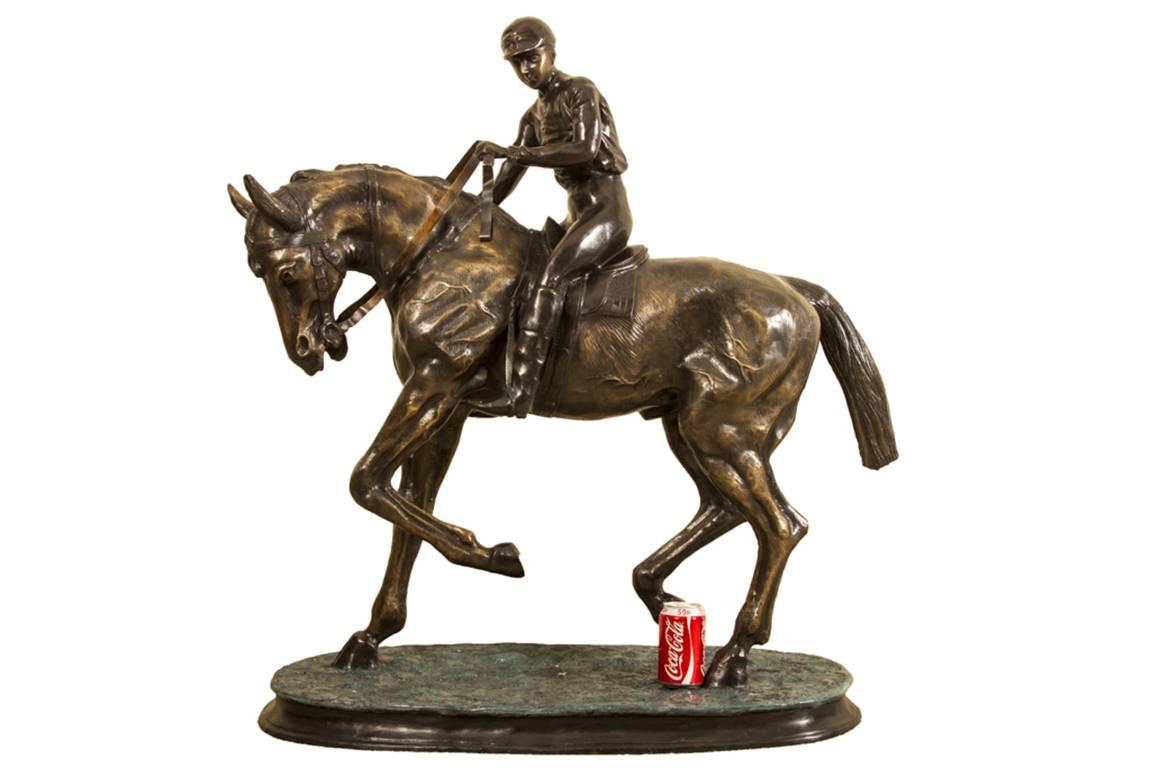 Stunning Large Horse and Jockey Bronze Sculpture, Mene 9