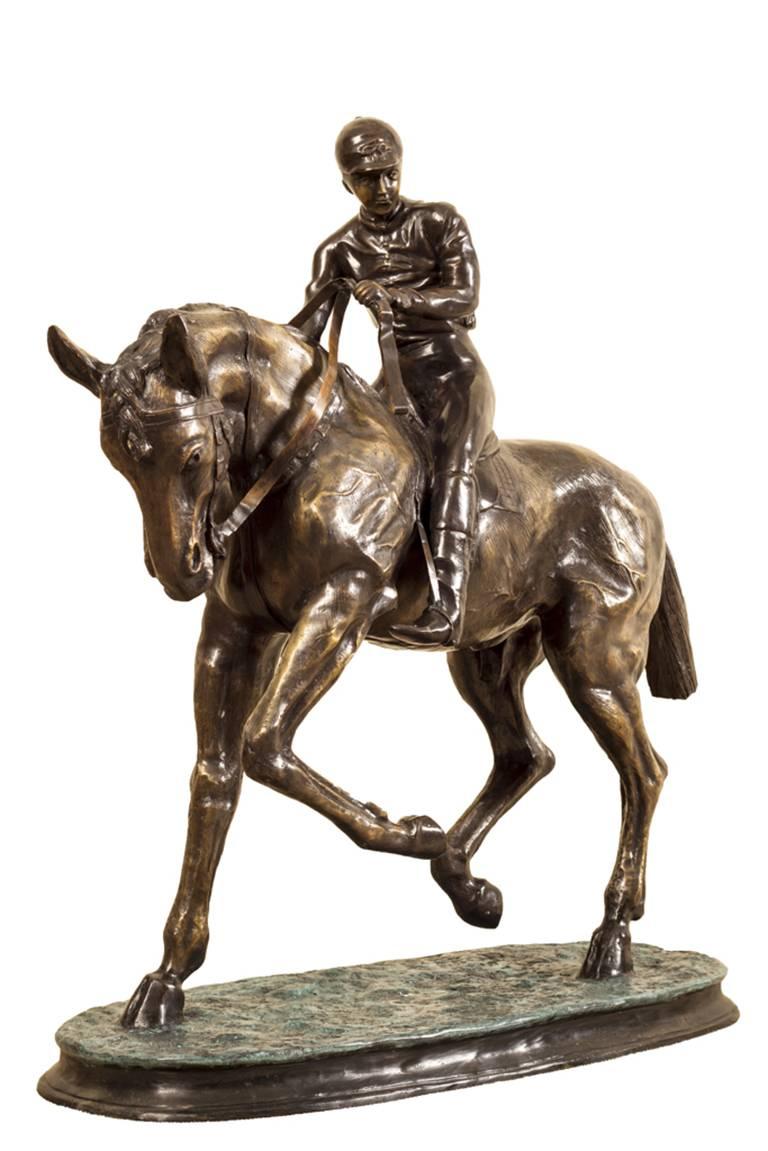 Late 20th Century Stunning Large Horse and Jockey Bronze Sculpture, Mene
