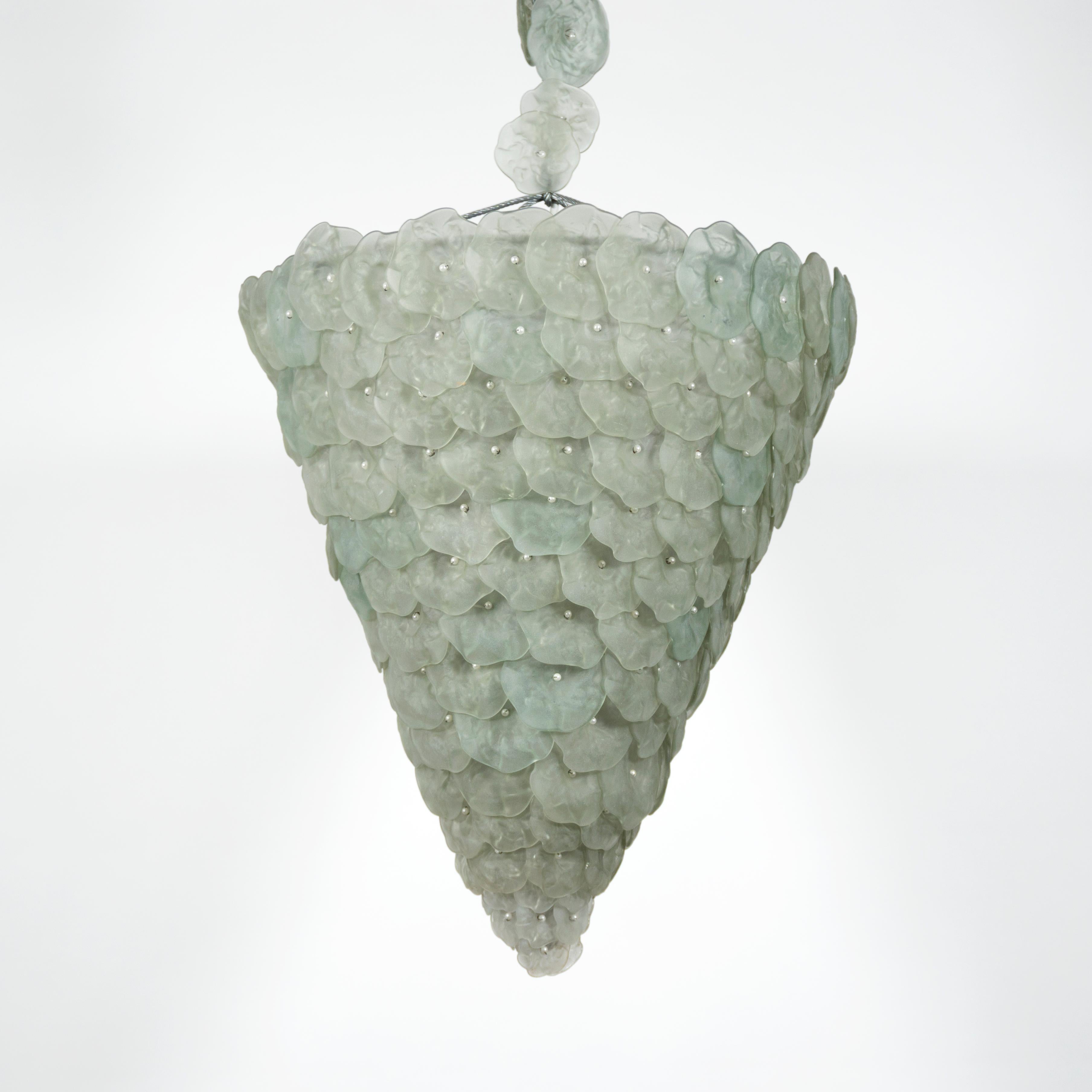 Metal Stunning Large Italian 1960s 1970s Murano Glass Flowers Basket Light Candelier For Sale