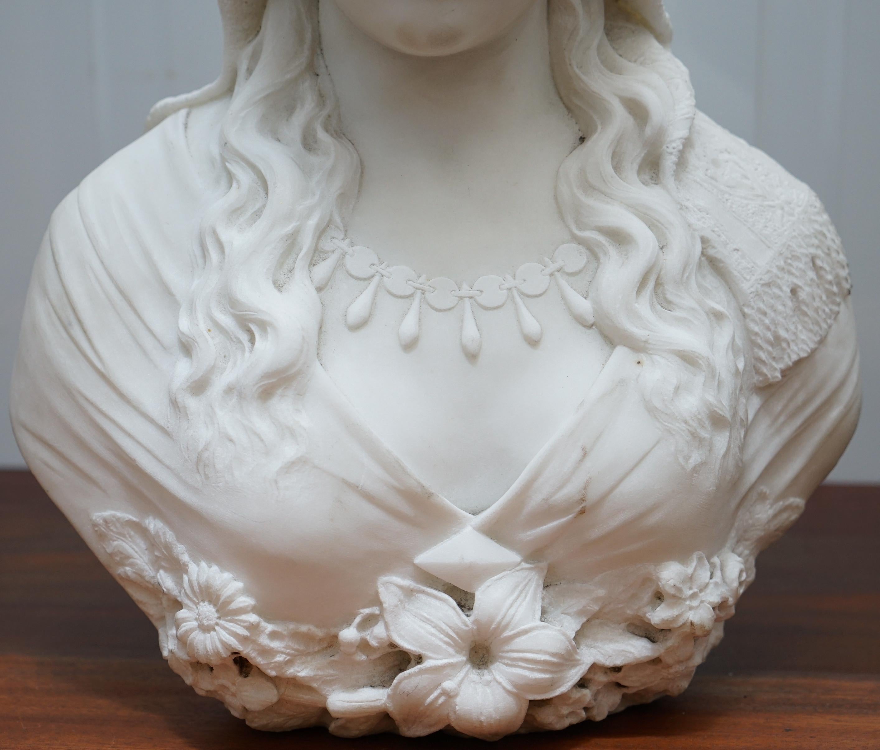 Stunning Large Italian 19th Century White Marble Bust of a Maiden Classic Pose 6