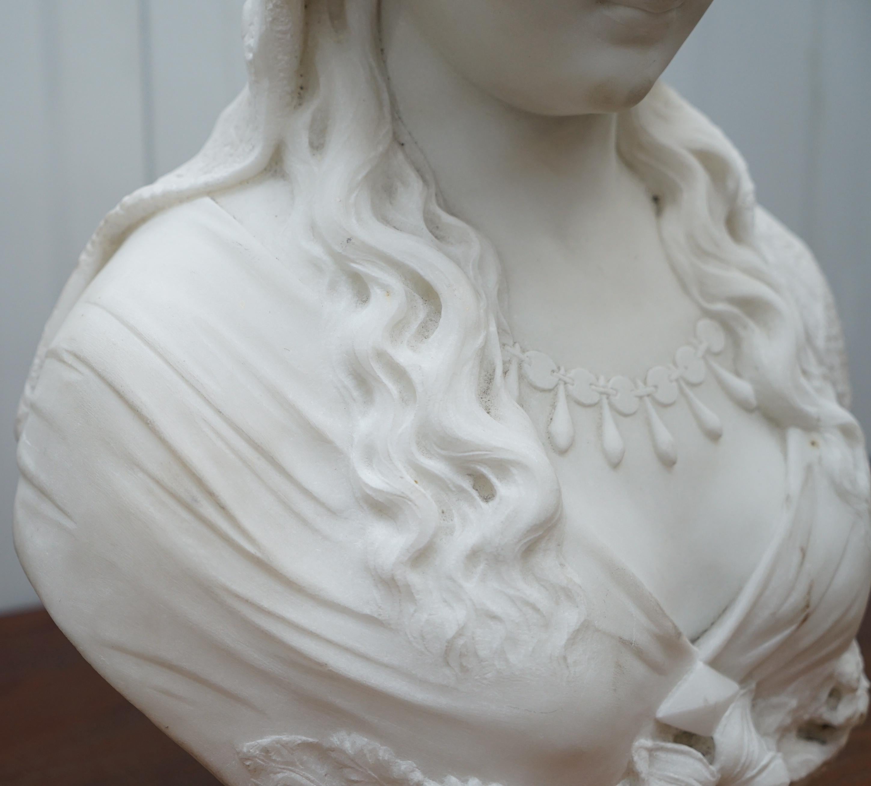 Stunning Large Italian 19th Century White Marble Bust of a Maiden Classic Pose 7