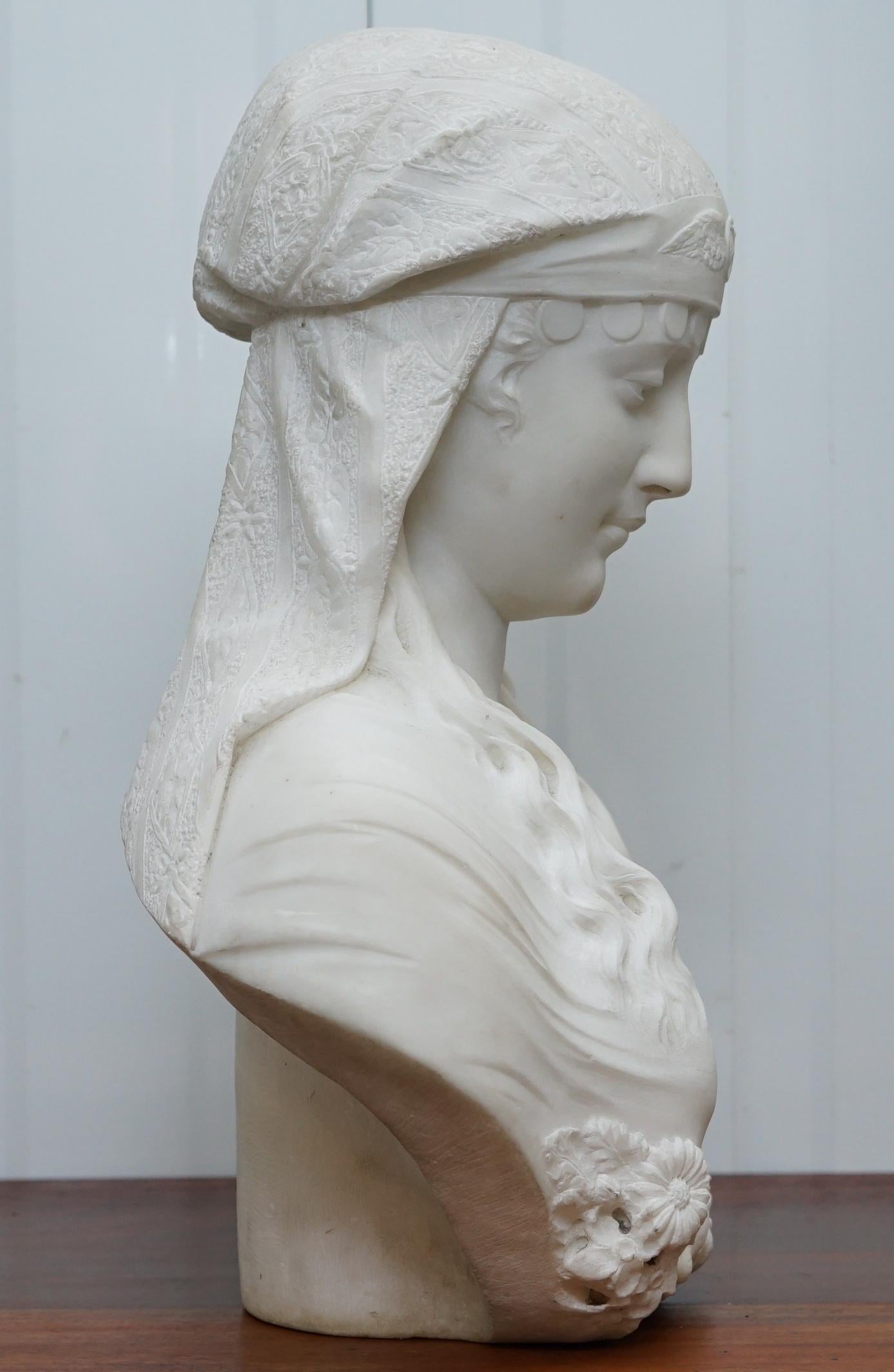 Stunning Large Italian 19th Century White Marble Bust of a Maiden Classic Pose 9