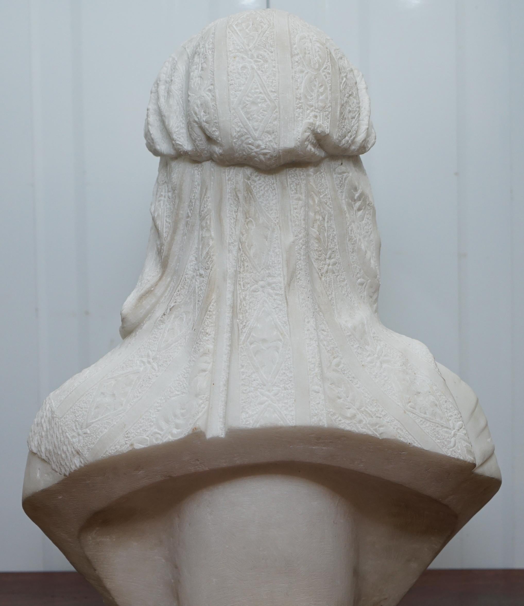 Stunning Large Italian 19th Century White Marble Bust of a Maiden Classic Pose 11