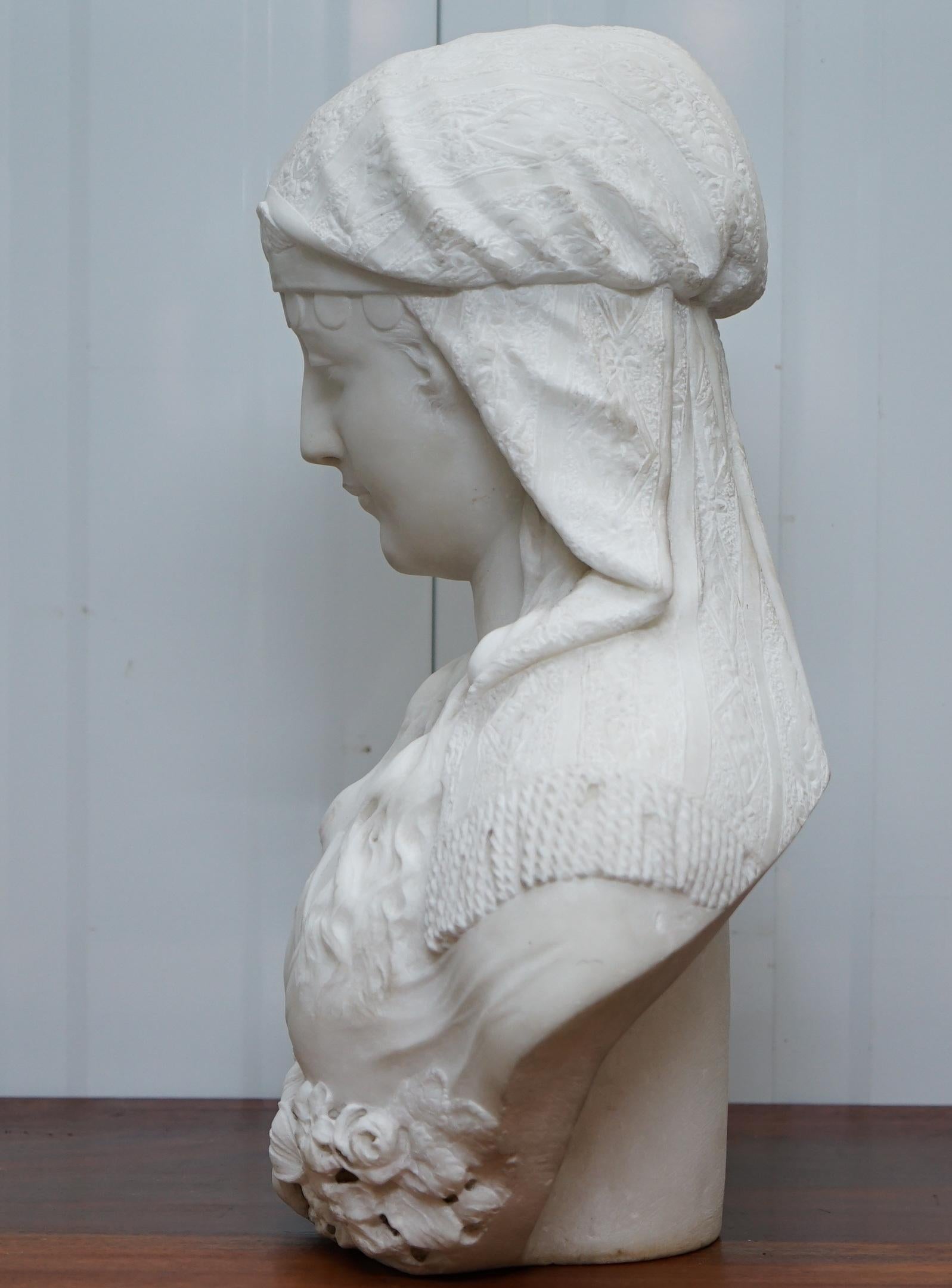 Stunning Large Italian 19th Century White Marble Bust of a Maiden Classic Pose 13