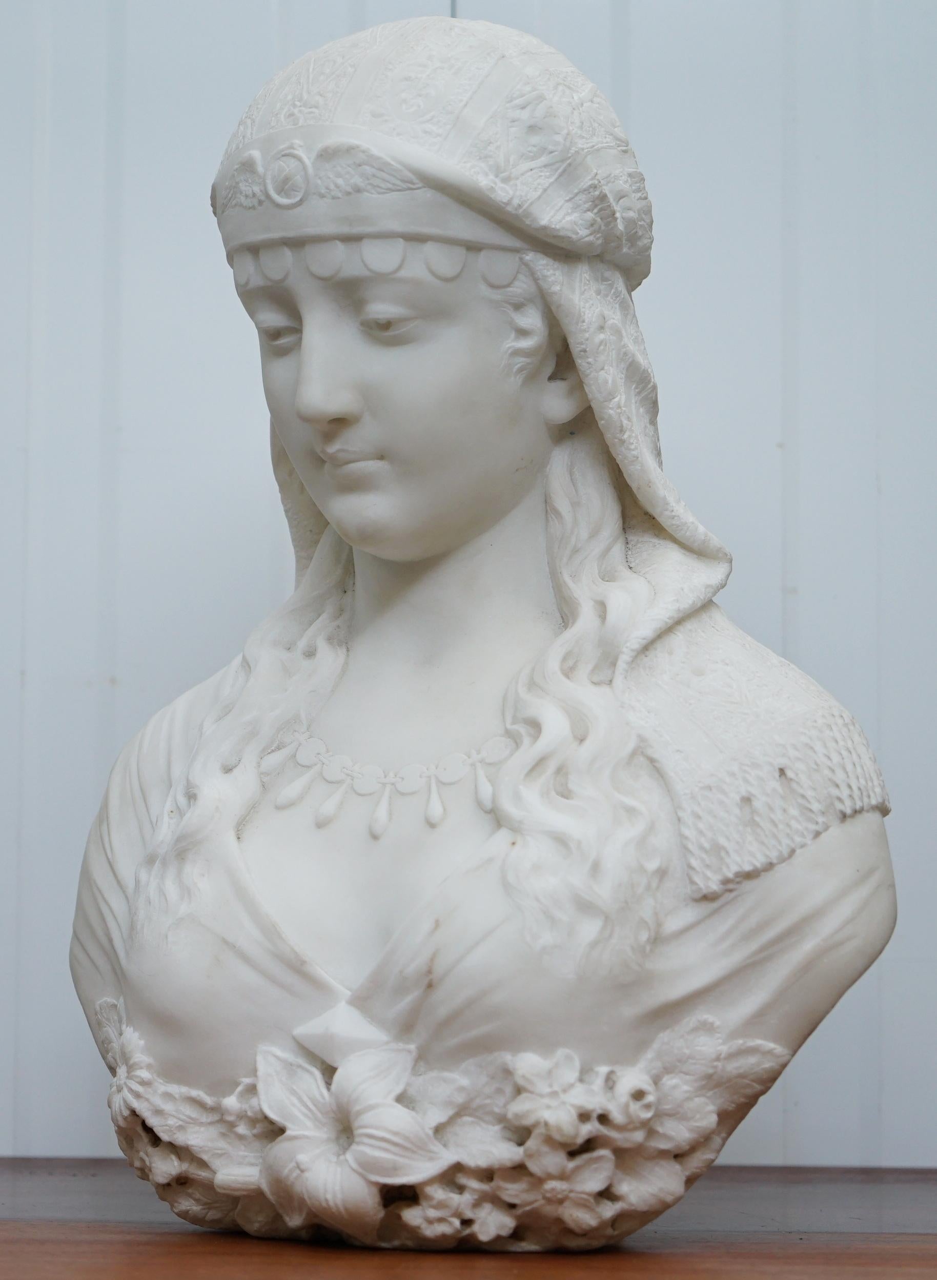Classical Roman Stunning Large Italian 19th Century White Marble Bust of a Maiden Classic Pose