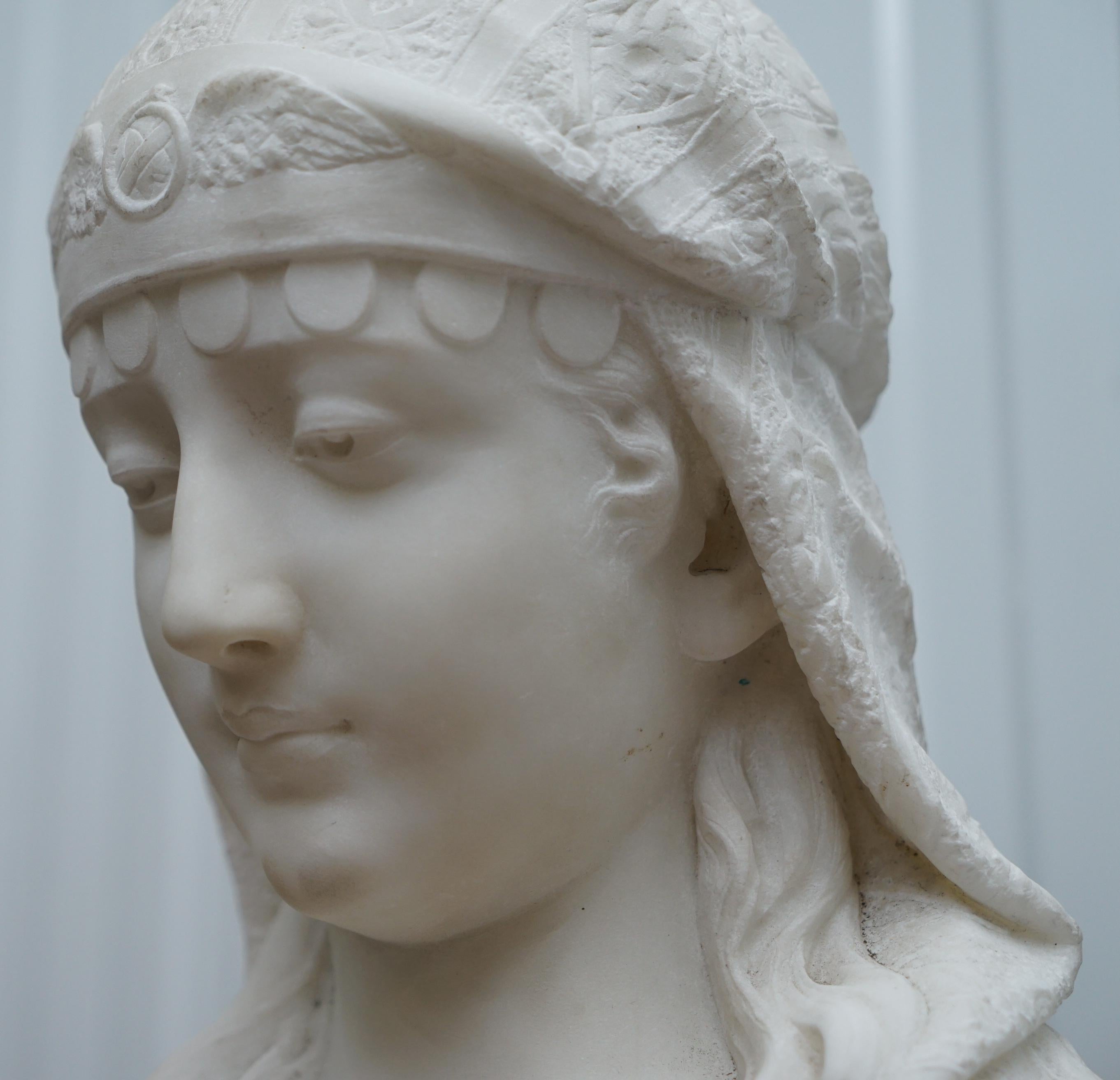 Stunning Large Italian 19th Century White Marble Bust of a Maiden Classic Pose 2