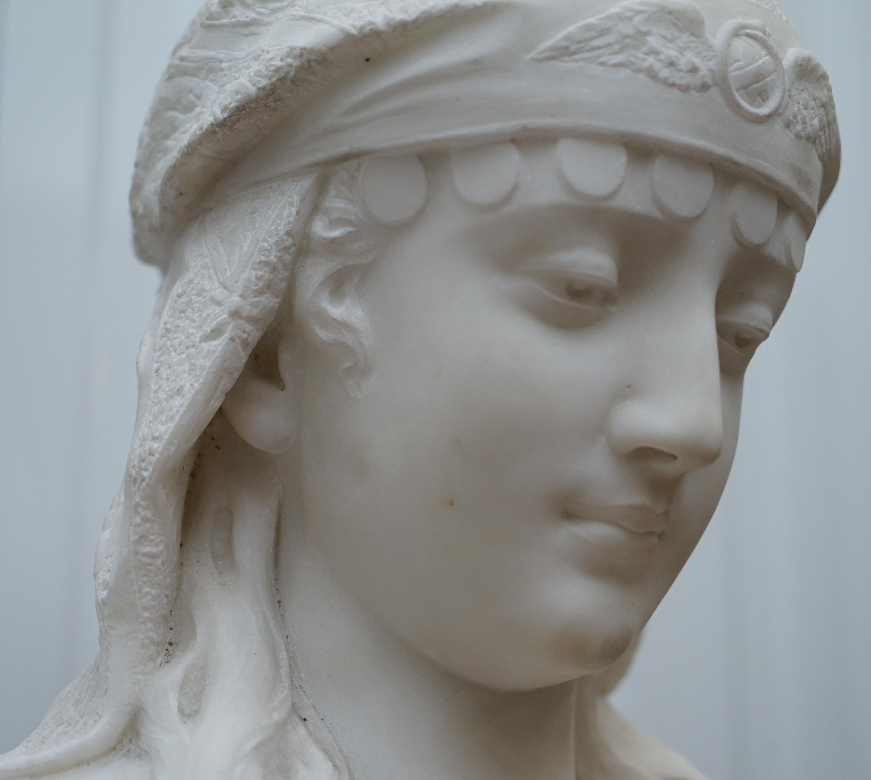 Stunning Large Italian 19th Century White Marble Bust of a Maiden Classic Pose 3