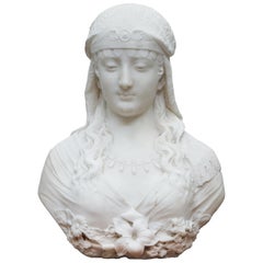 Stunning Large Italian 19th Century White Marble Bust of a Maiden Classic Pose