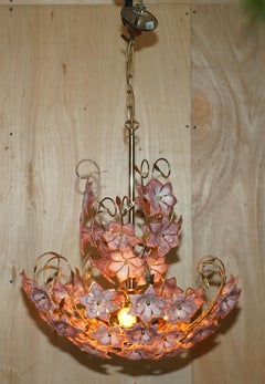 Grand CHANDELIER FLORAL ITALIAN MURANO ROSE GLASS MiD CENTURY MODERN