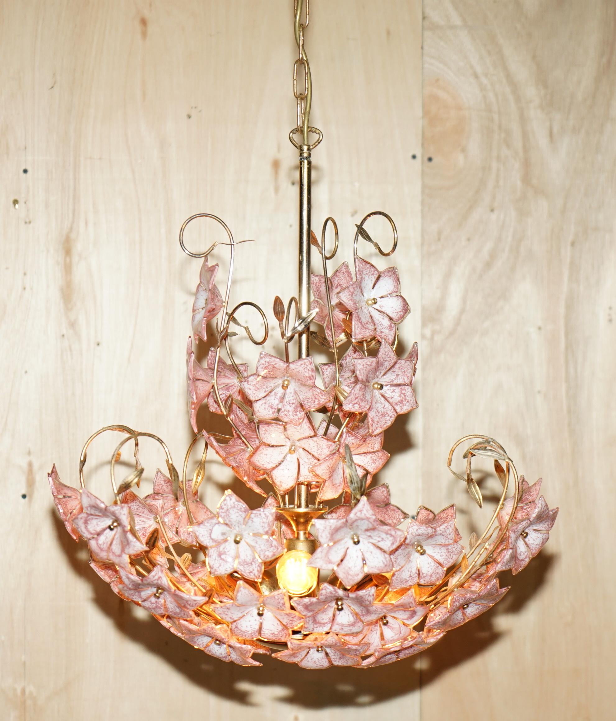 Mid-Century Modern STUNNING LARGE ITALIAN MURANO ROSE GLASS MiD CENTURY MODERN FLORAL CHANDELIER For Sale