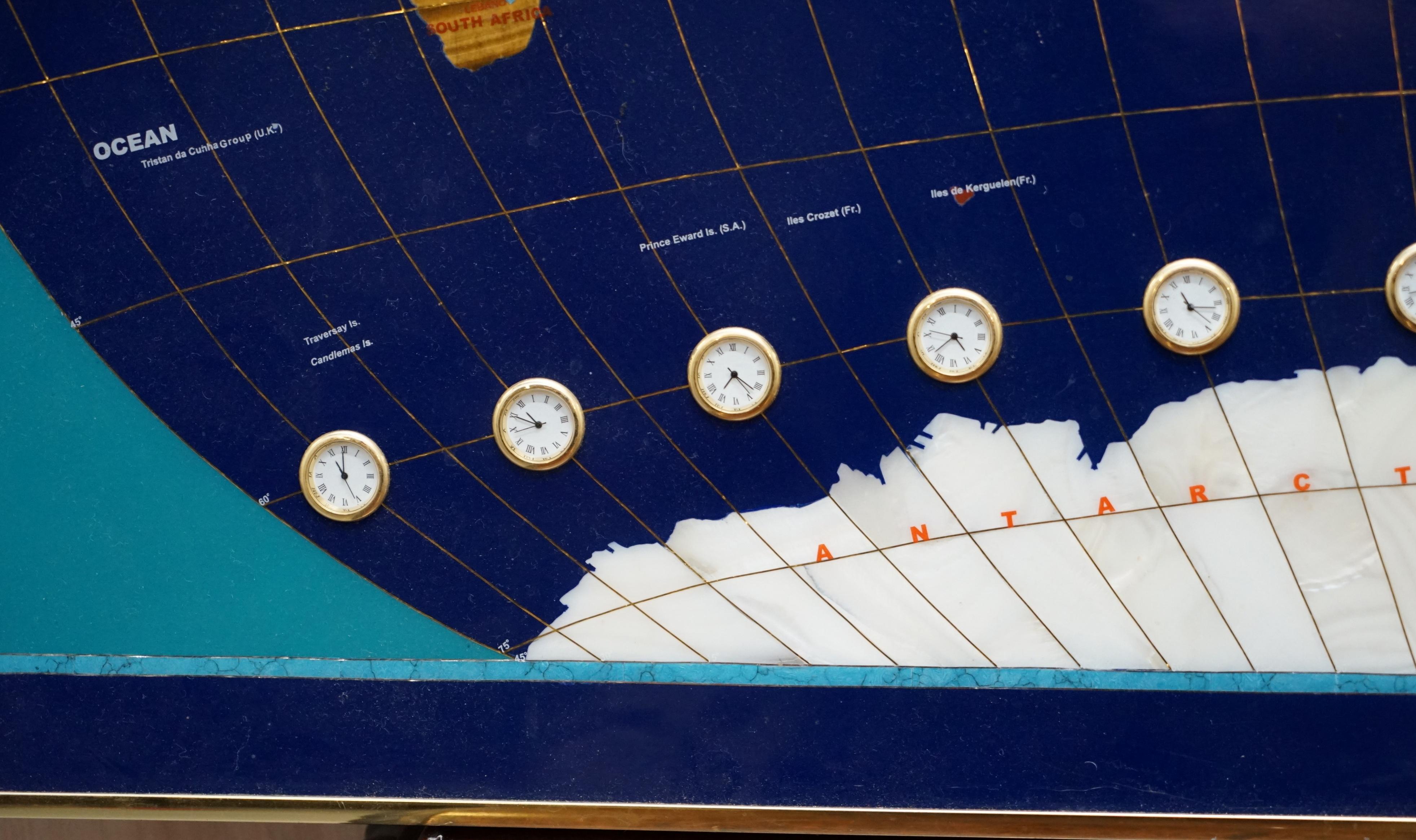 Stunning Large Lapis Lazuli Prescious Stones World Map with Time Zone Clocks 1