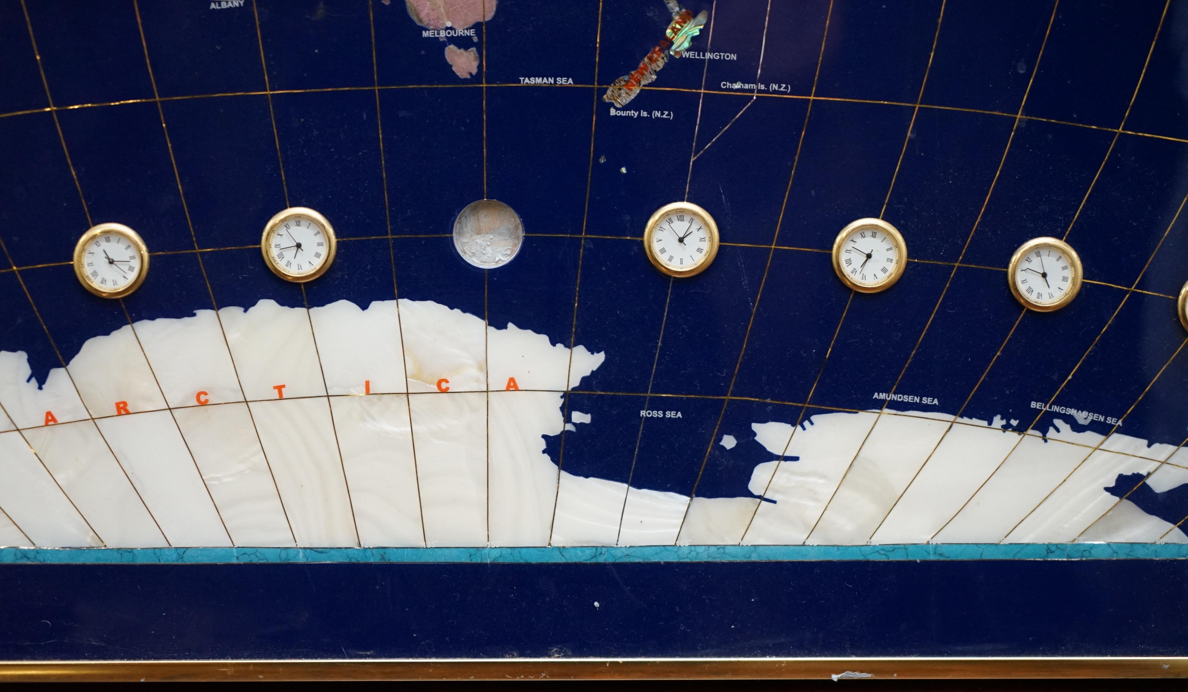 Stunning Large Lapis Lazuli Prescious Stones World Map with Time Zone Clocks 2