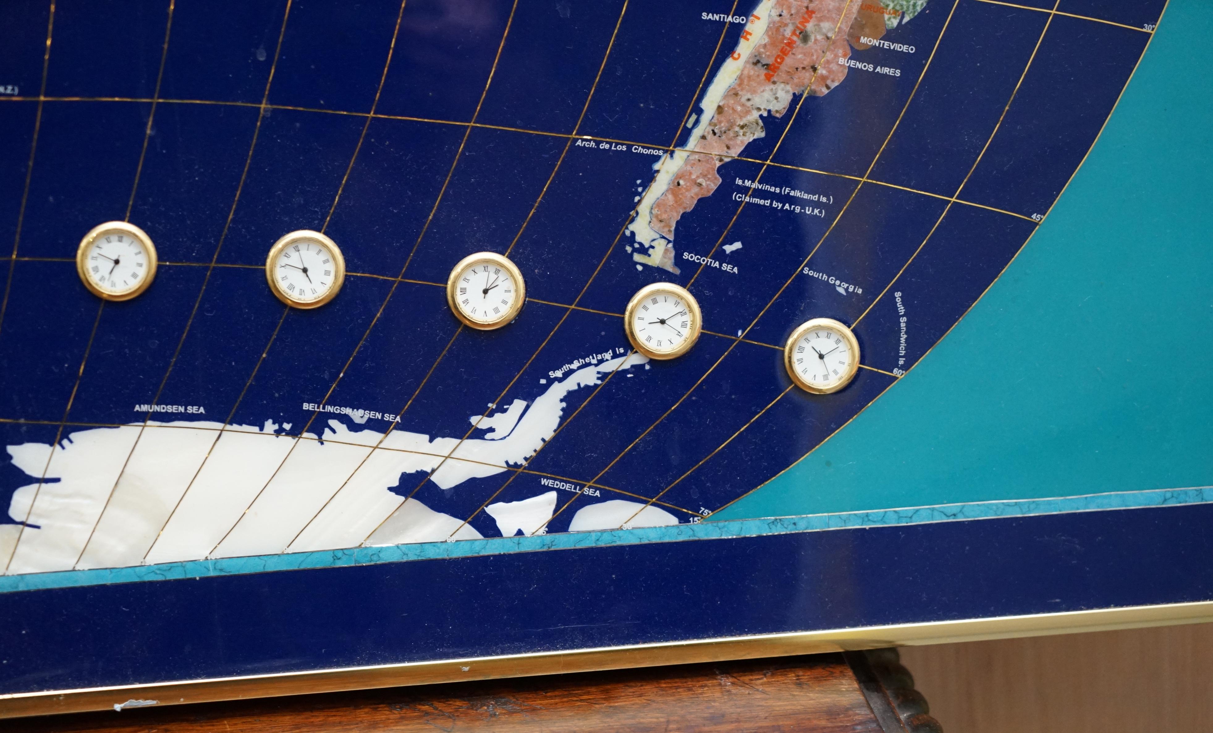 Stunning Large Lapis Lazuli Prescious Stones World Map with Time Zone Clocks 3