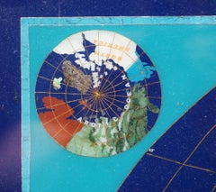 Stunning Large Lapis Lazuli Prescious Stones World Map with Time Zone Clocks