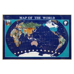 Stunning Large Lapis Lazuli Prescious Stones World Map with Time Zone Clocks