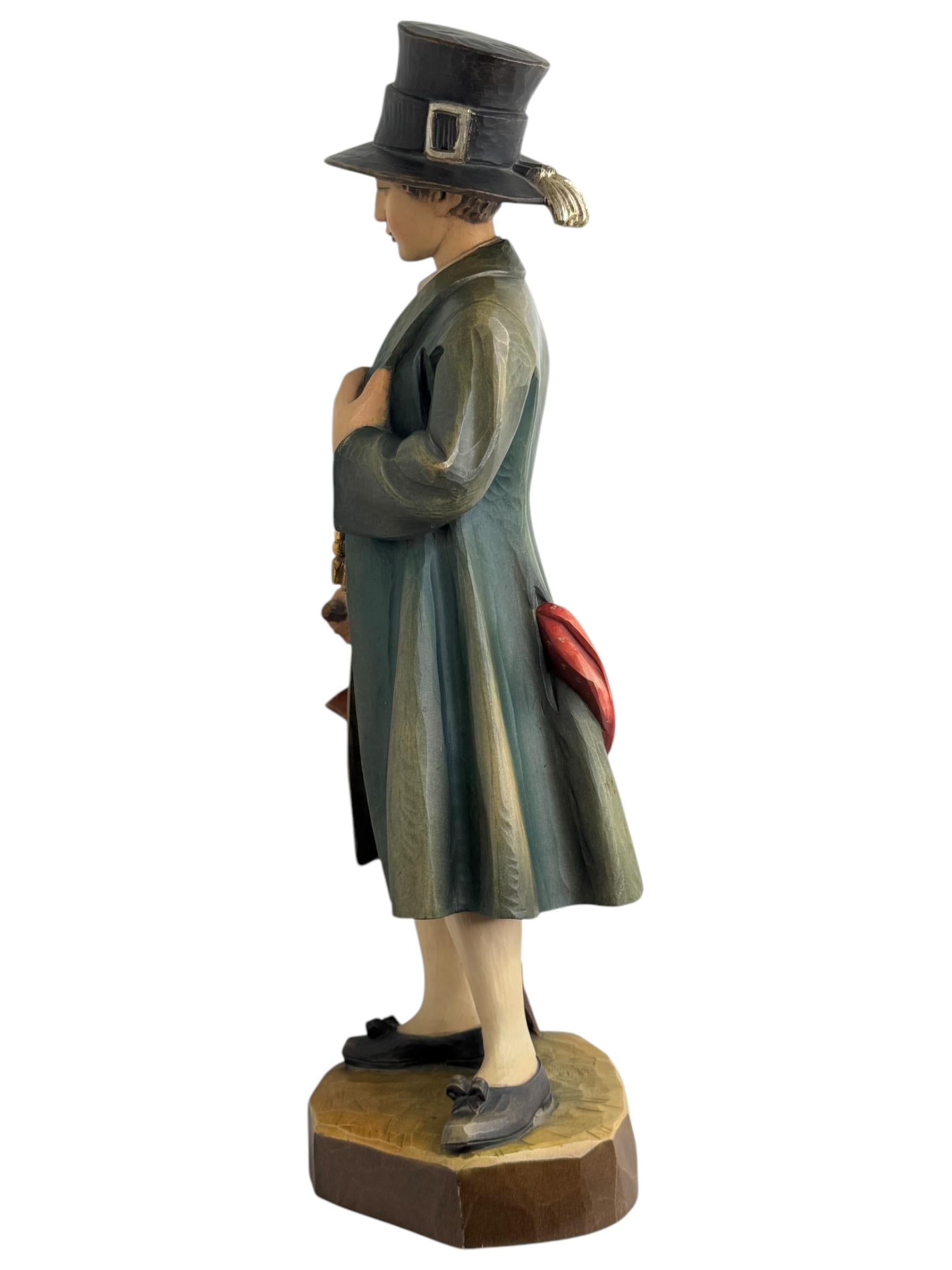 Italian Stunning Large Man in Tyrollean traditional Costume Vintage Anri Carving For Sale