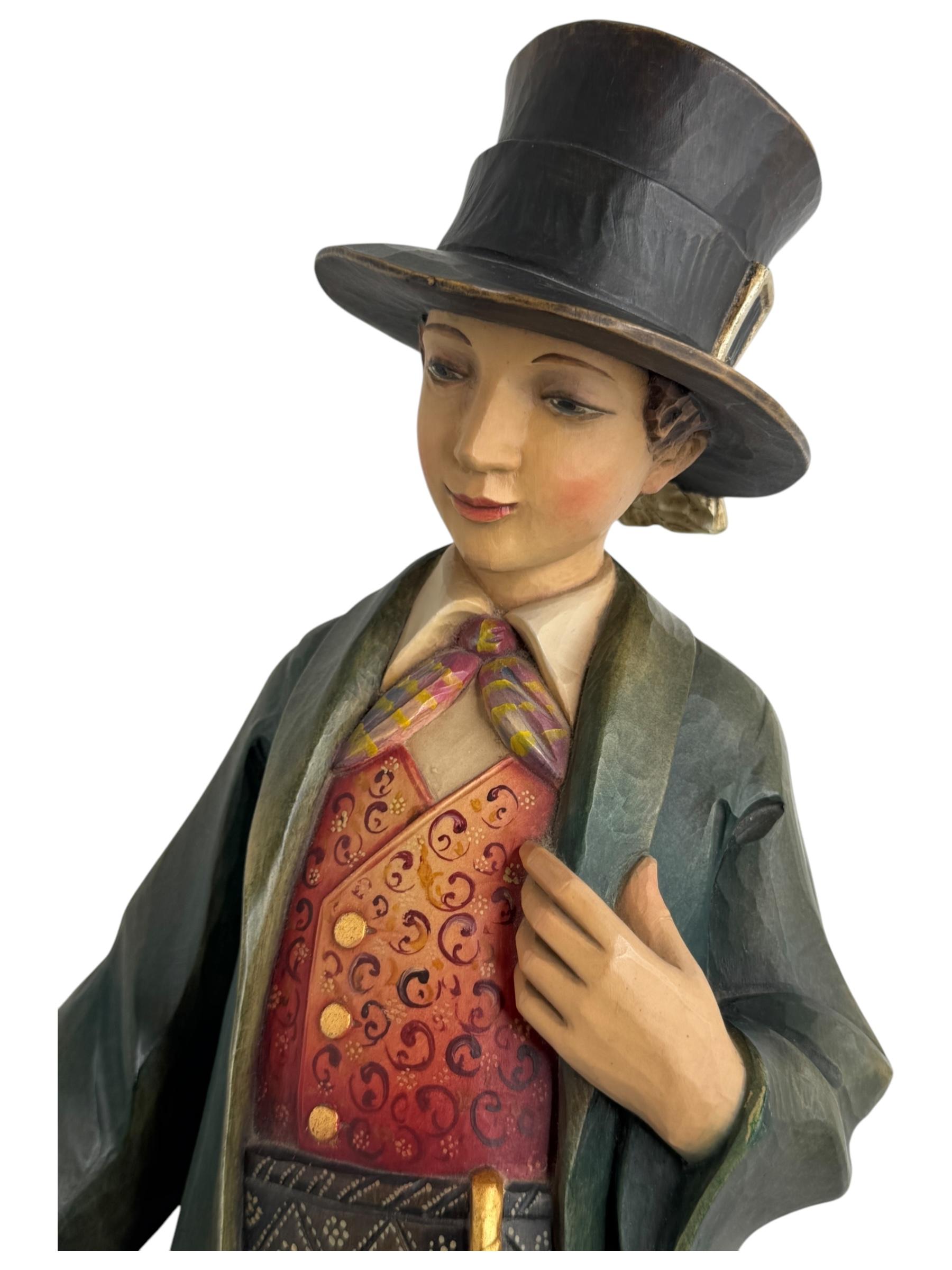Hand-Carved Stunning Large Man in Tyrollean traditional Costume Vintage Anri Carving For Sale