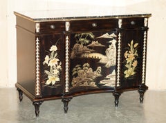 STUNNiNG LARGE MARBLE TOPPED CHINESE CHINOISERIE SIDEBOARD WITH SPACE FOR FRIDGE
