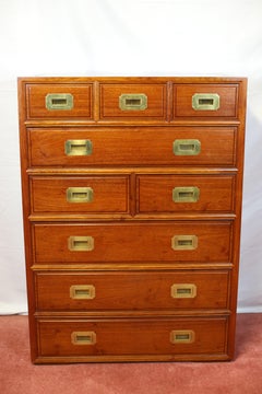 Stunning Large Midcentury Military Campaign Style Chest Of Drawers