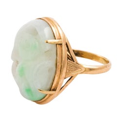 Stunning Large Ming's of Honolulu Vintage Carved Jadetie Jade Ring