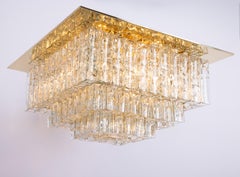 Stunning Large Murano Glass Flushmount Brass by Doria, Germany, 1960s
