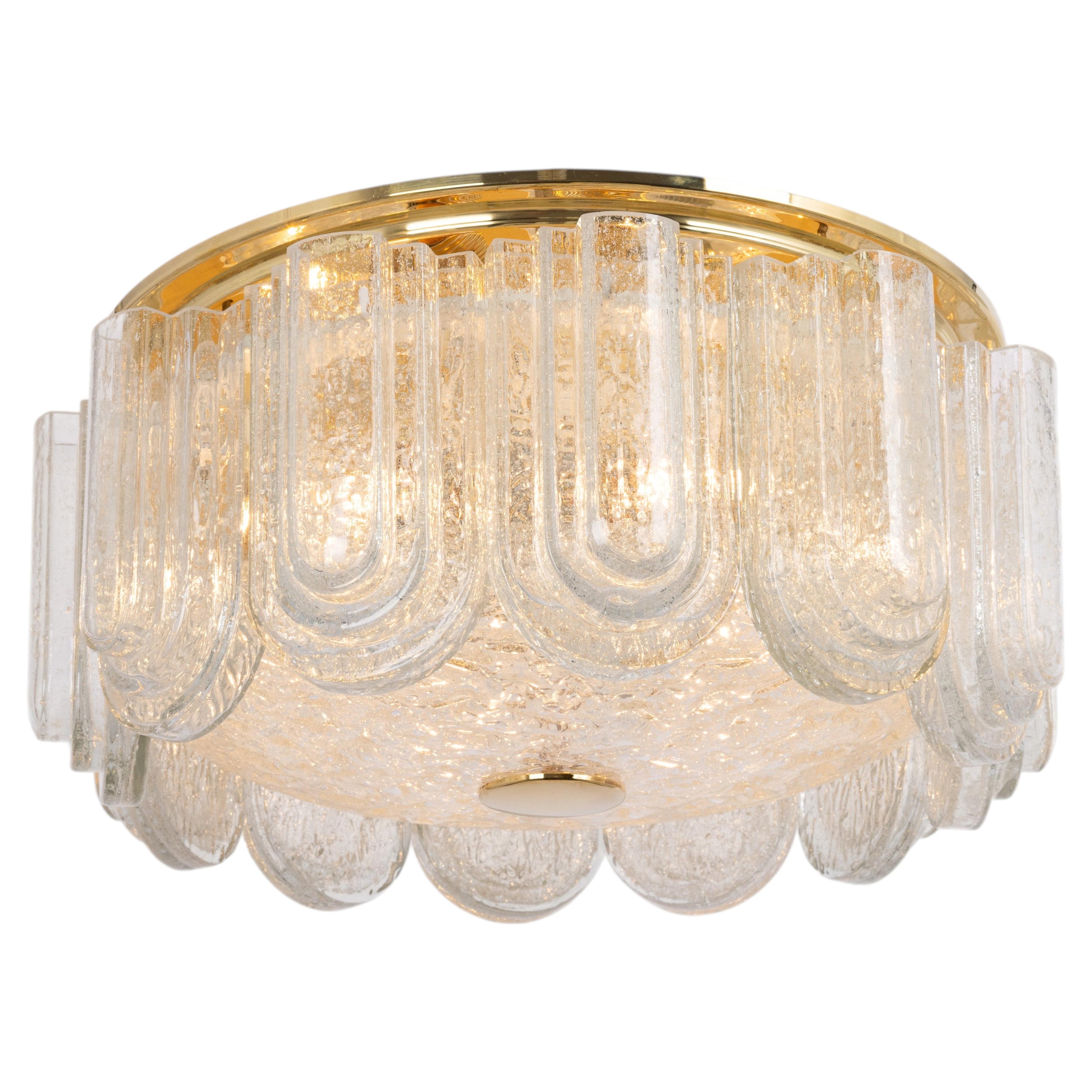 Stunning Large Murano Glass Tubes Flushmount Brass by Doria, Germany, 1960s