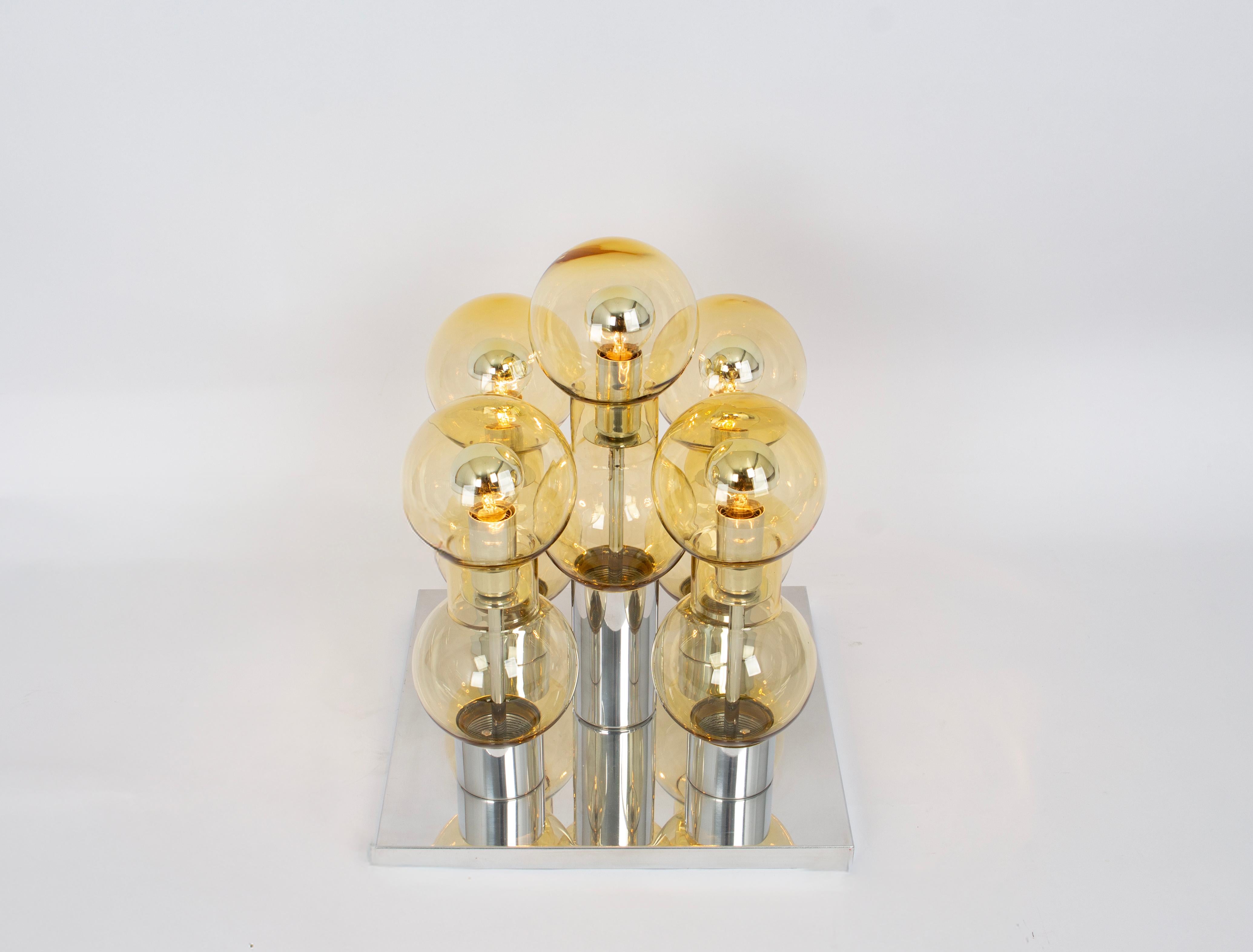 Stunning Large Murano Glass Tubes Flushmount Chrome by Doria, Germany, 1960s In Good Condition For Sale In Aachen, NRW