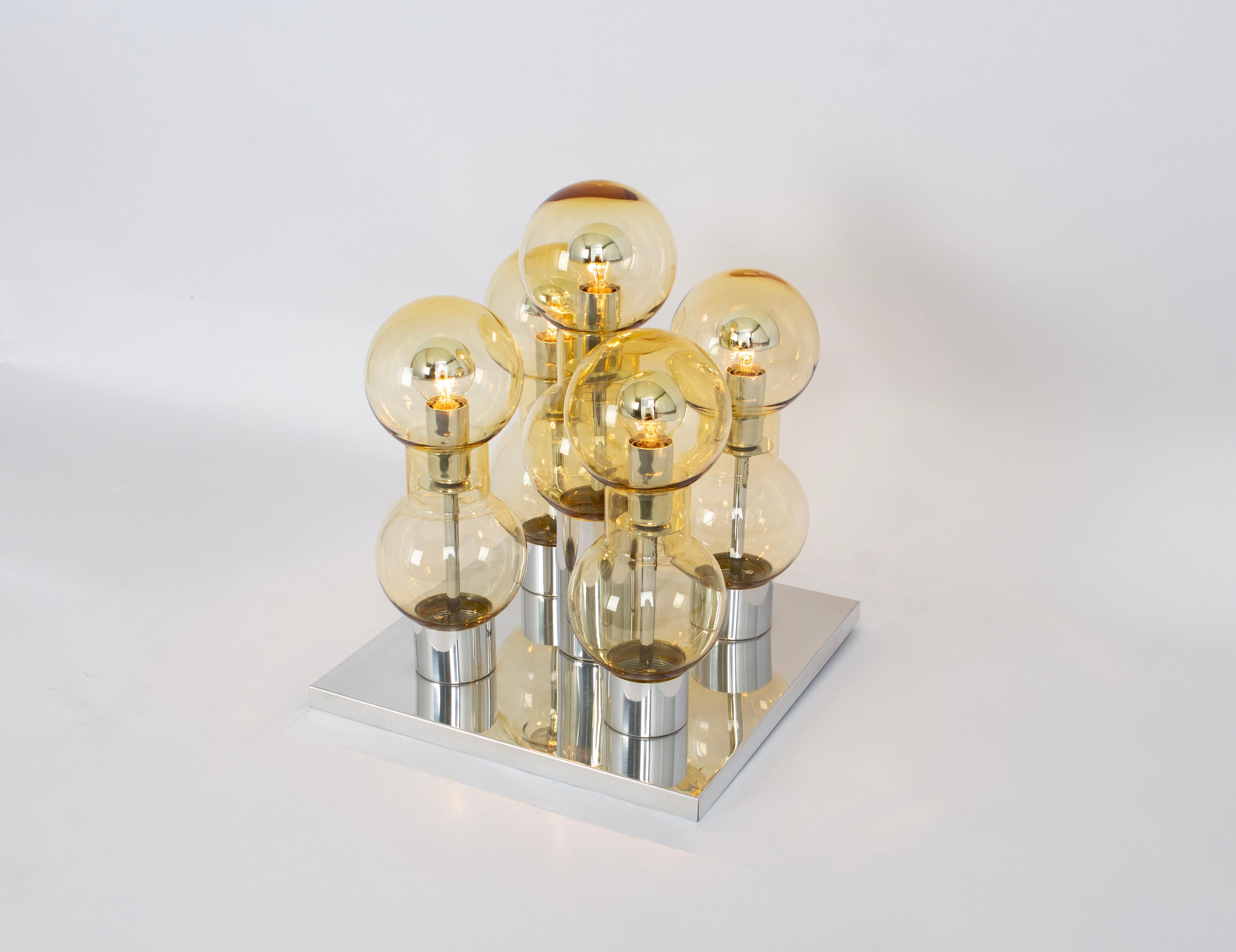 Mid-20th Century Stunning Large Murano Glass Tubes Flushmount Chrome by Doria, Germany, 1960s For Sale
