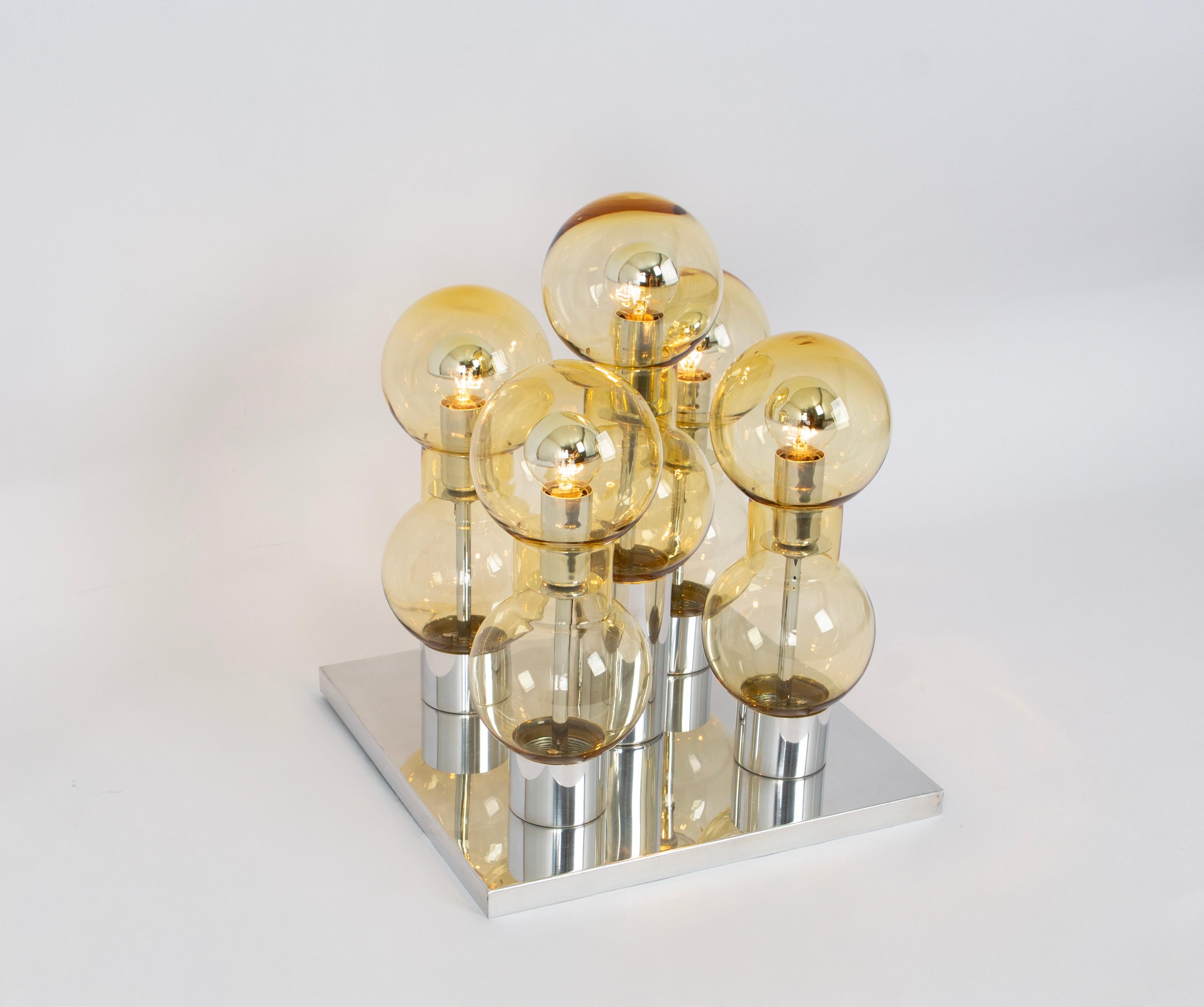 Stunning Large Murano Glass Tubes Flushmount Chrome by Doria, Germany, 1960s For Sale 1