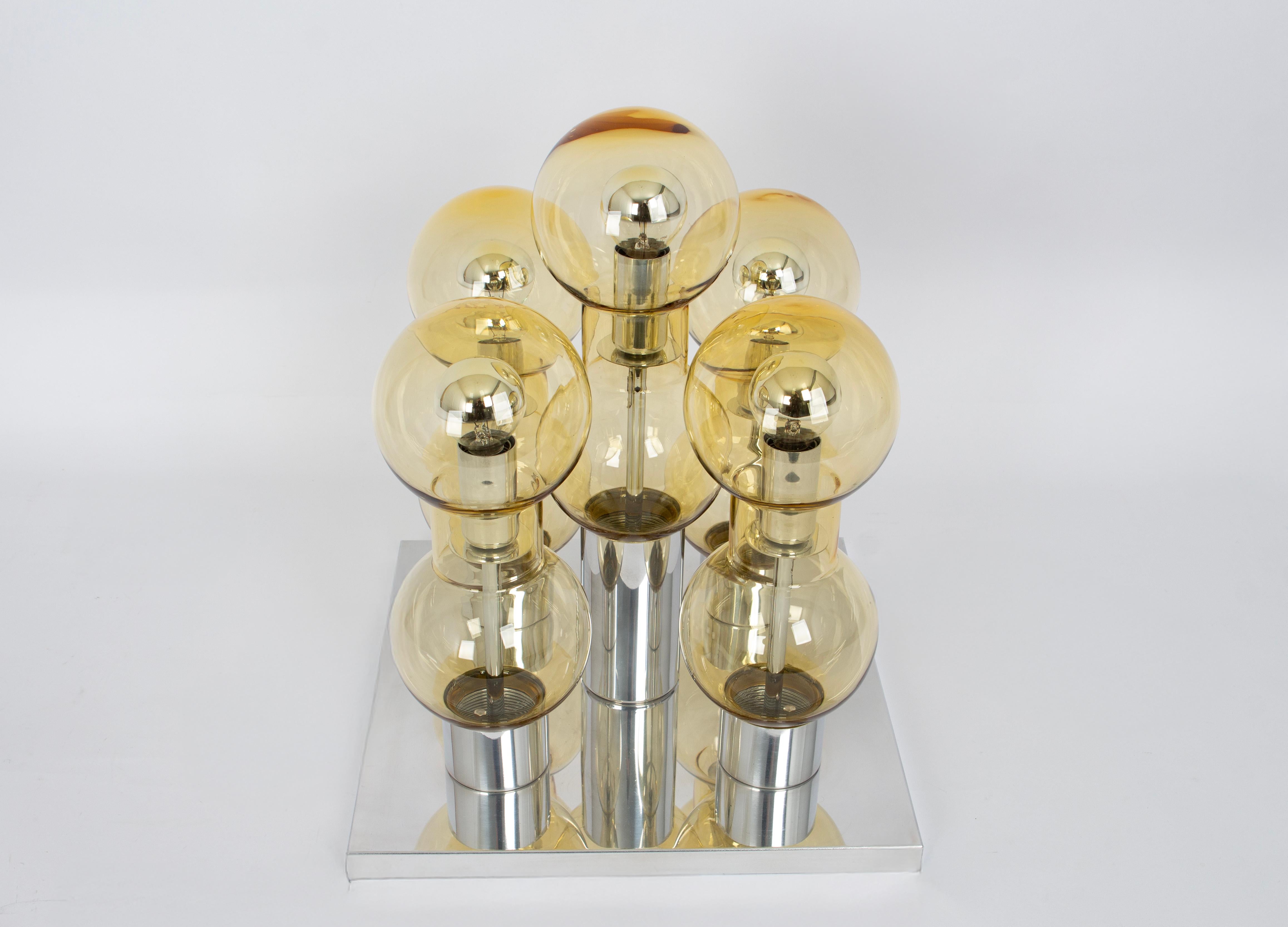 Stunning Large Murano Glass Tubes Flushmount Chrome by Doria, Germany, 1960s For Sale 3