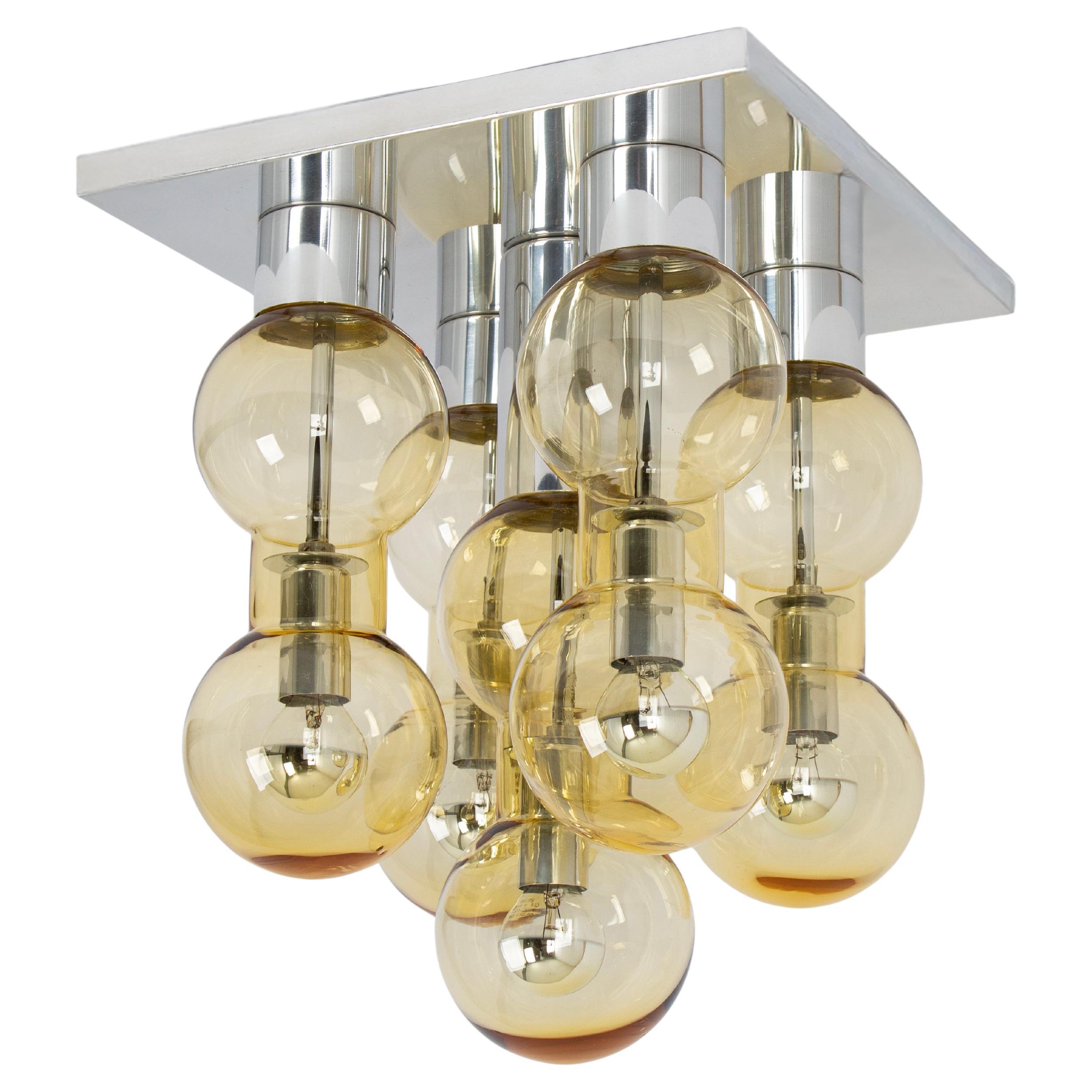 Stunning Large Murano Glass Tubes Flushmount Chrome by Doria, Germany, 1960s For Sale