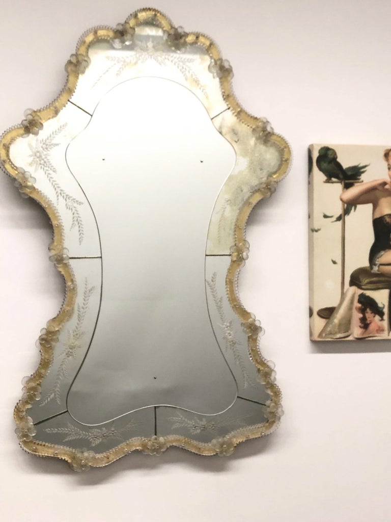 Stunning Large Murano Glass Wall Mirror, circa 1950s, Italy,