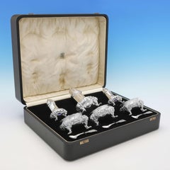 Stunning Large & Ornate Sterling Silver Condiment Set, Boxed, Elkington 1929
