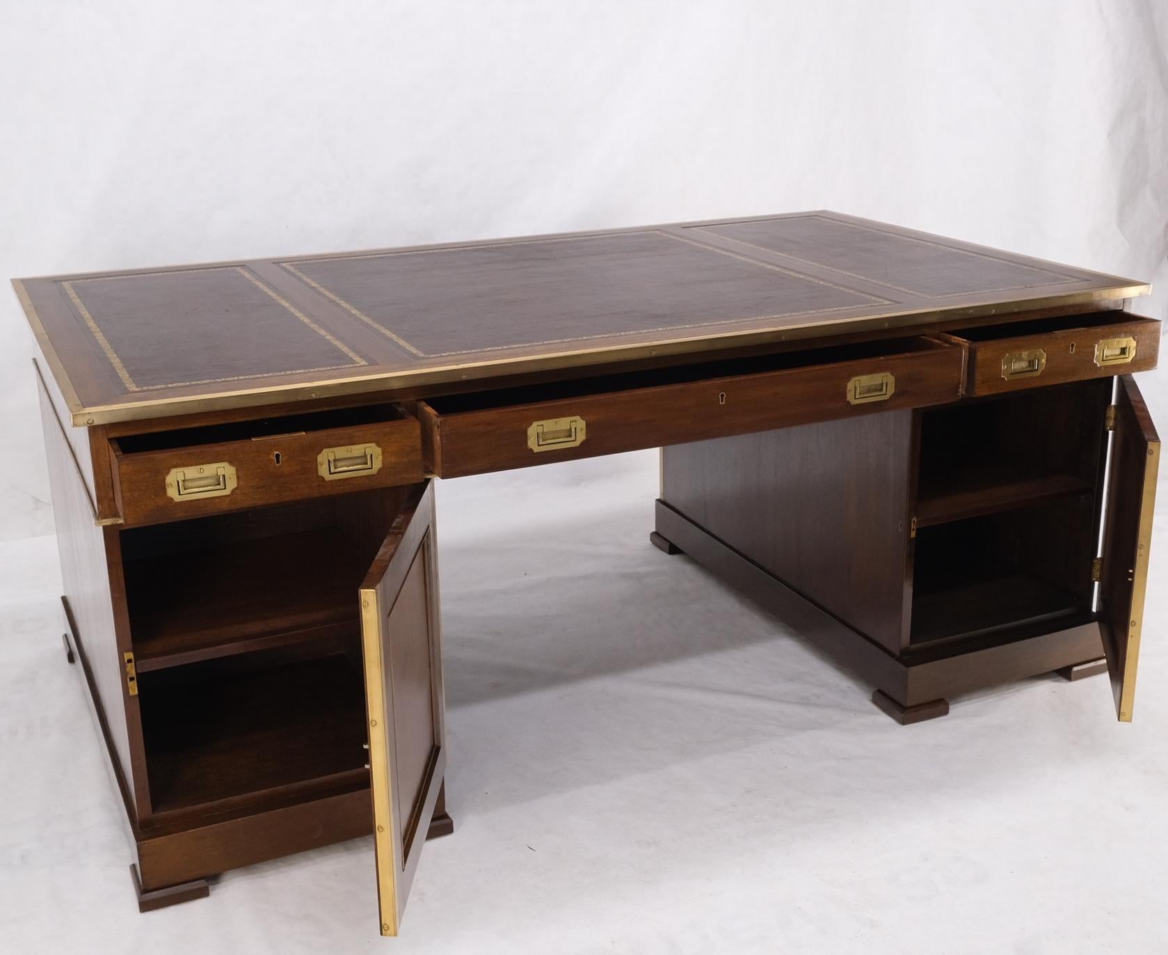 Stunning Large Oversize Leather Top Two Pedestal Campaign Partners Desk Table 3