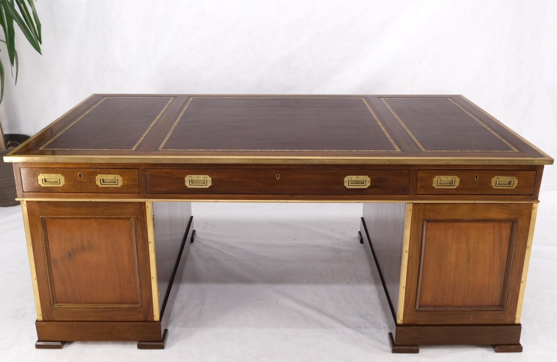 Stunning Large Oversize Leather Top Two Pedestal Campaign Partners Desk Table 10